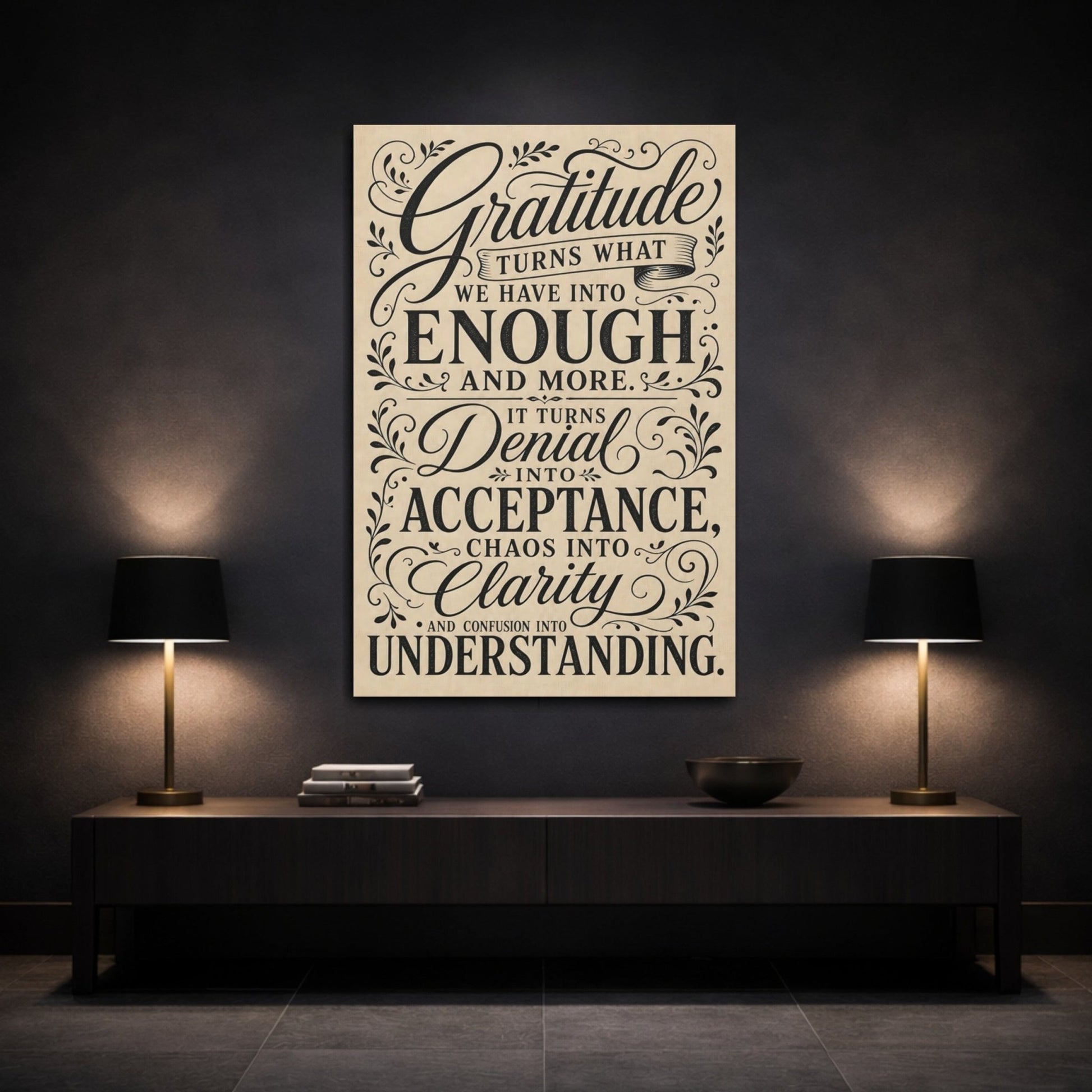 Vintage Gratitude Quote Black And Beige Canvas Print – Living Room, Above Sofa, - YesArtYes