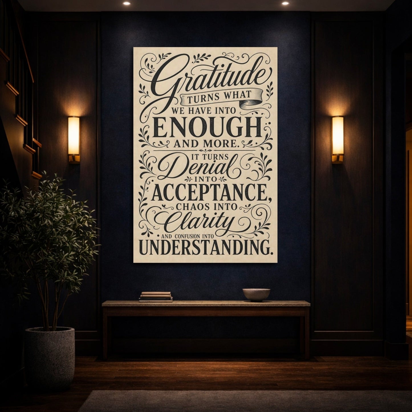 Vintage Gratitude Quote Black And Beige Canvas Print – Living Room, Above Sofa, - YesArtYes