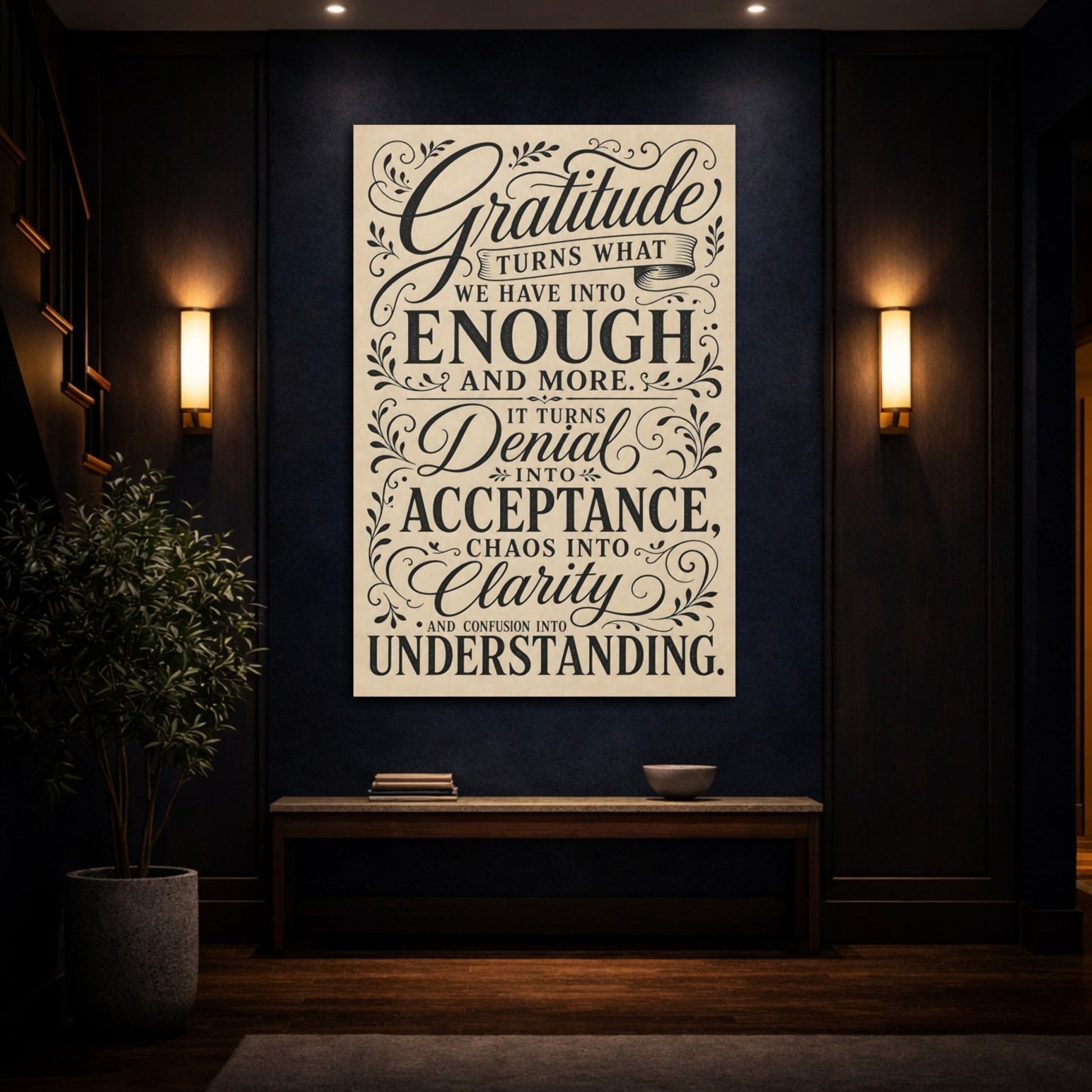 Vintage Gratitude Quote Black And Beige Canvas Print – Living Room, Above Sofa, - YesArtYes