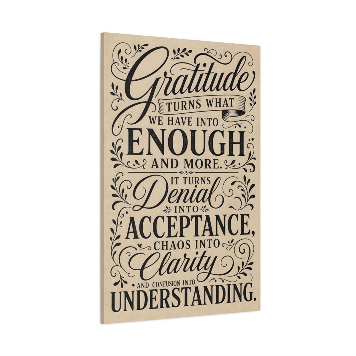 Vintage Gratitude Quote Black And Beige Canvas Print – Living Room, Above Sofa, - YesArtYes