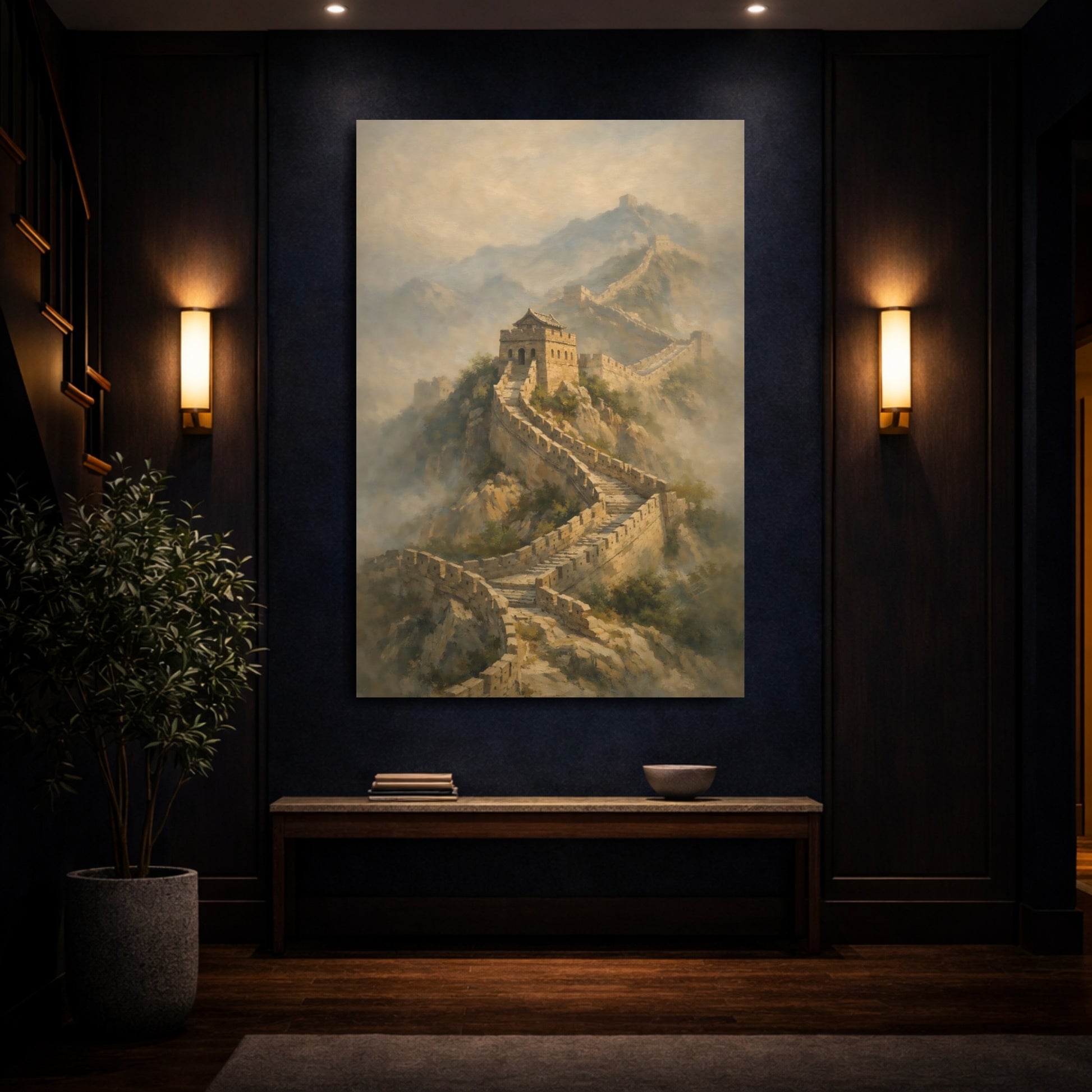 Mockup 3. Vintage Great Wall Great Wall Landscape shown as stretched canvas wall art