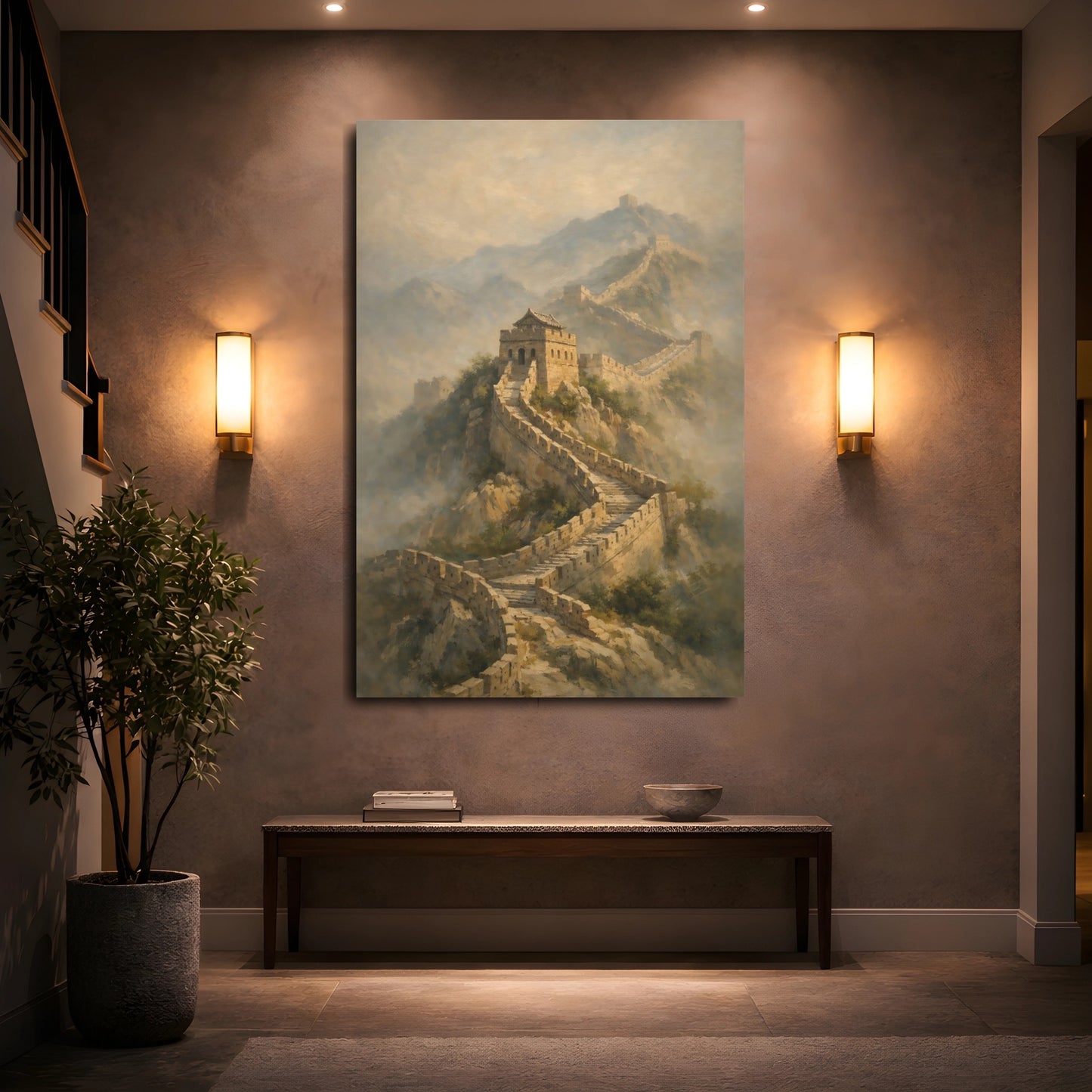 Mockup 4. Vintage Great Wall Great Wall Landscape shown as stretched canvas wall art