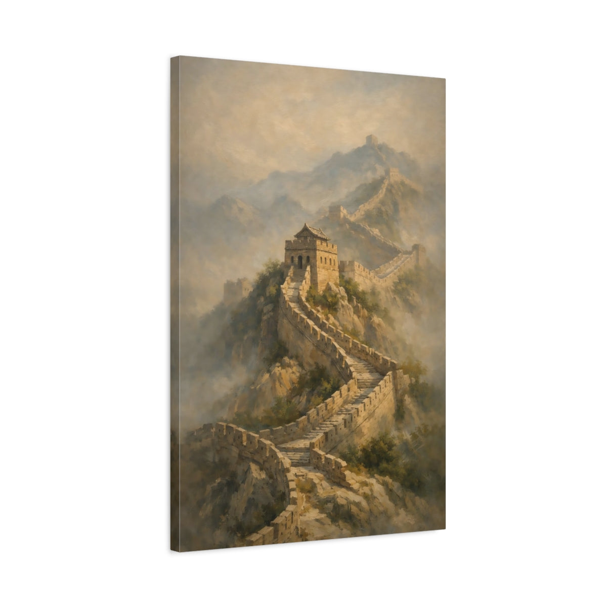 Side Mockup 2. Vintage Great Wall Great Wall Landscape shown as stretched canvas wall art