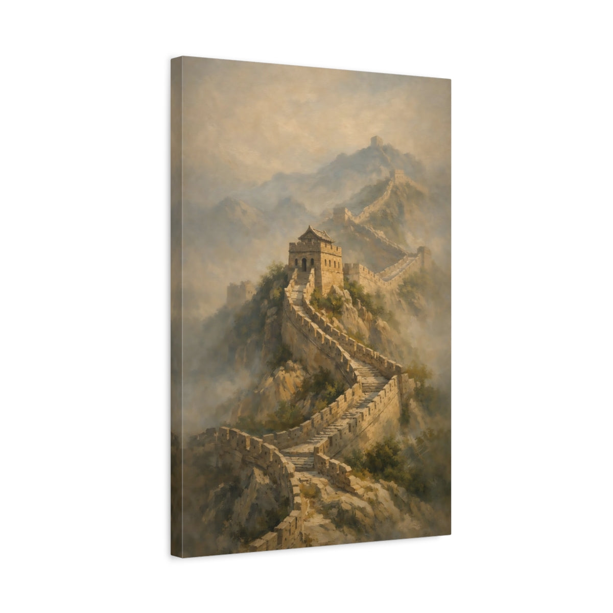 Side Mockup 3. Vintage Great Wall Great Wall Landscape shown as stretched canvas wall art