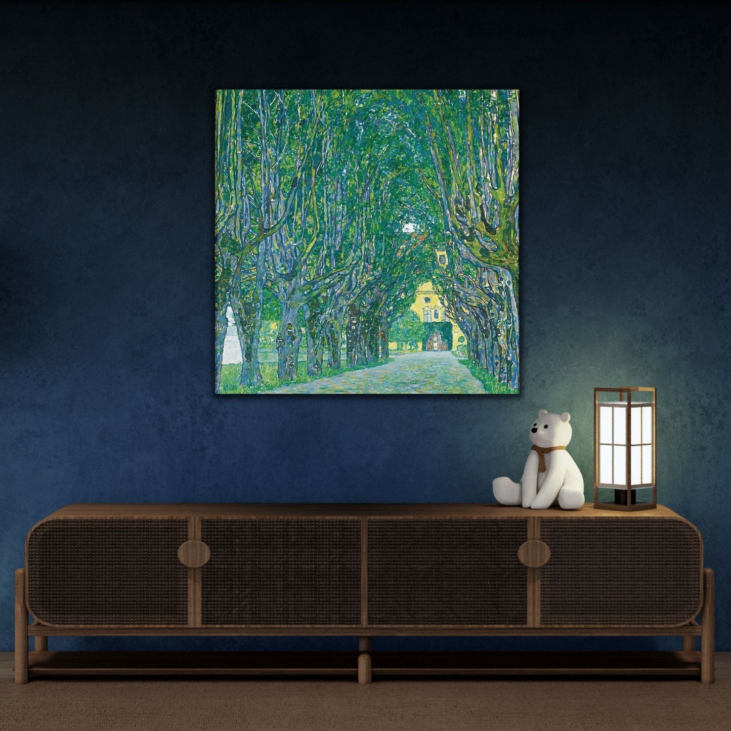 Vintage Gustav Klimt Avenue in the Park Landscape - Famous Green Tree Square Canvas Wall Art Print - YesArtYes