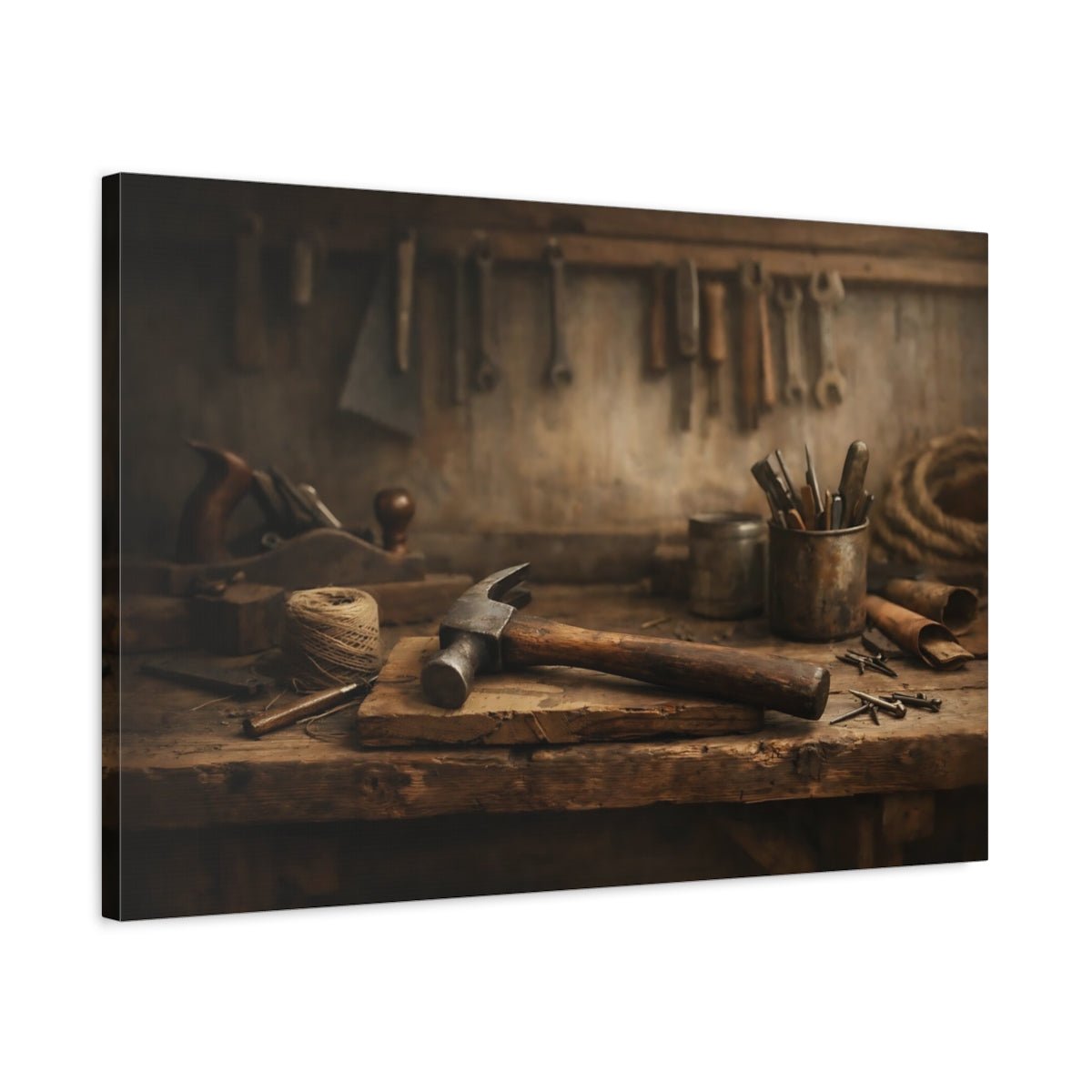 Vintage Hammer Rustic Workbench Tools - Canvas Wall Art Print - YesArtYes