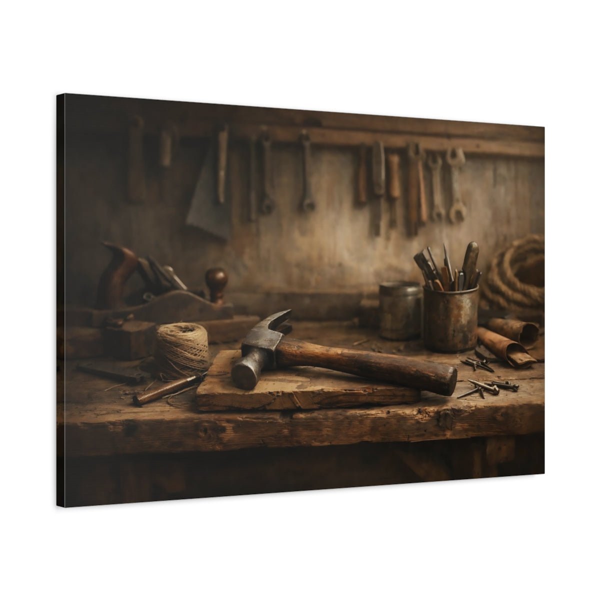 Vintage Hammer Rustic Workbench Tools - Canvas Wall Art Print - YesArtYes