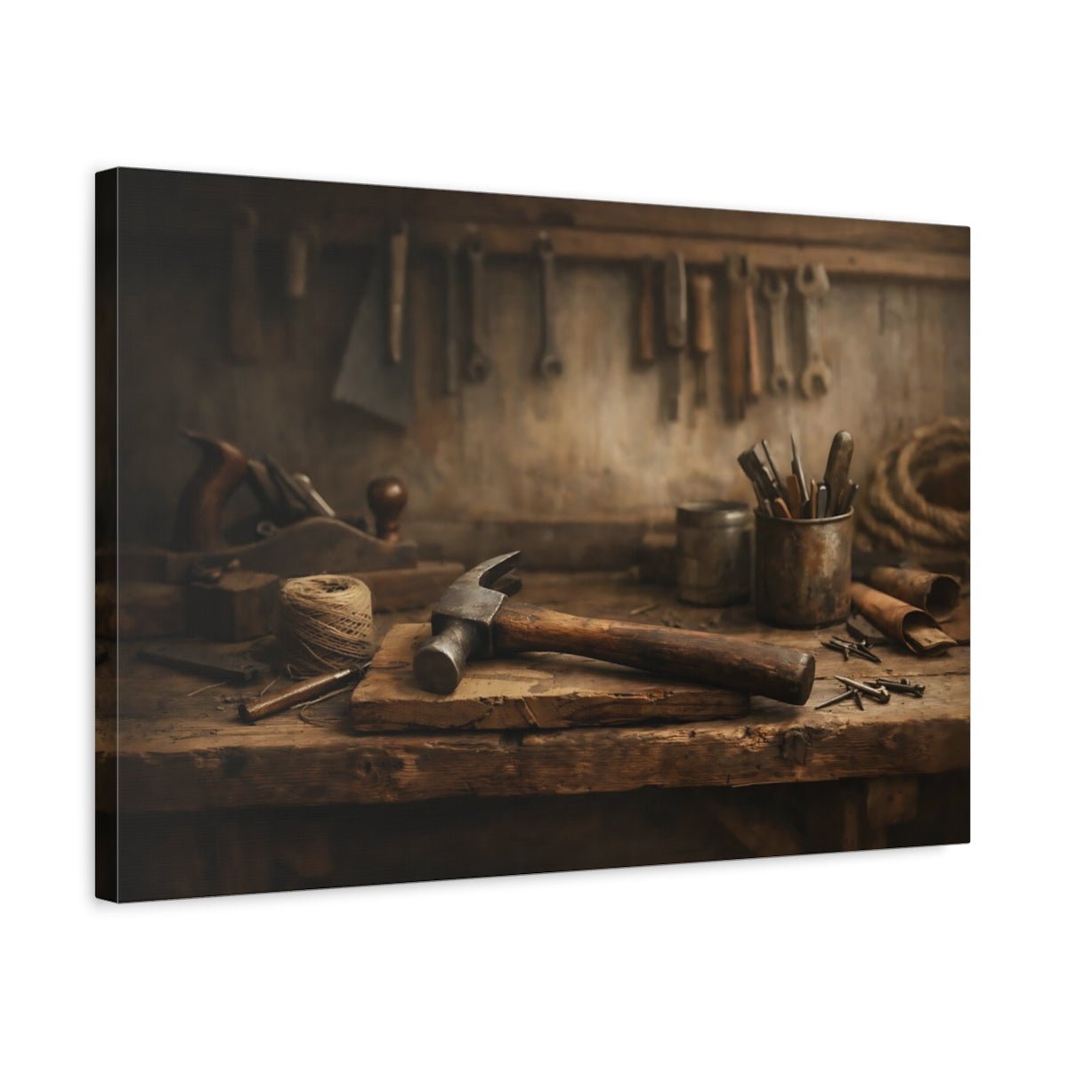 Vintage Hammer Rustic Workbench Tools - Canvas Wall Art Print - YesArtYes