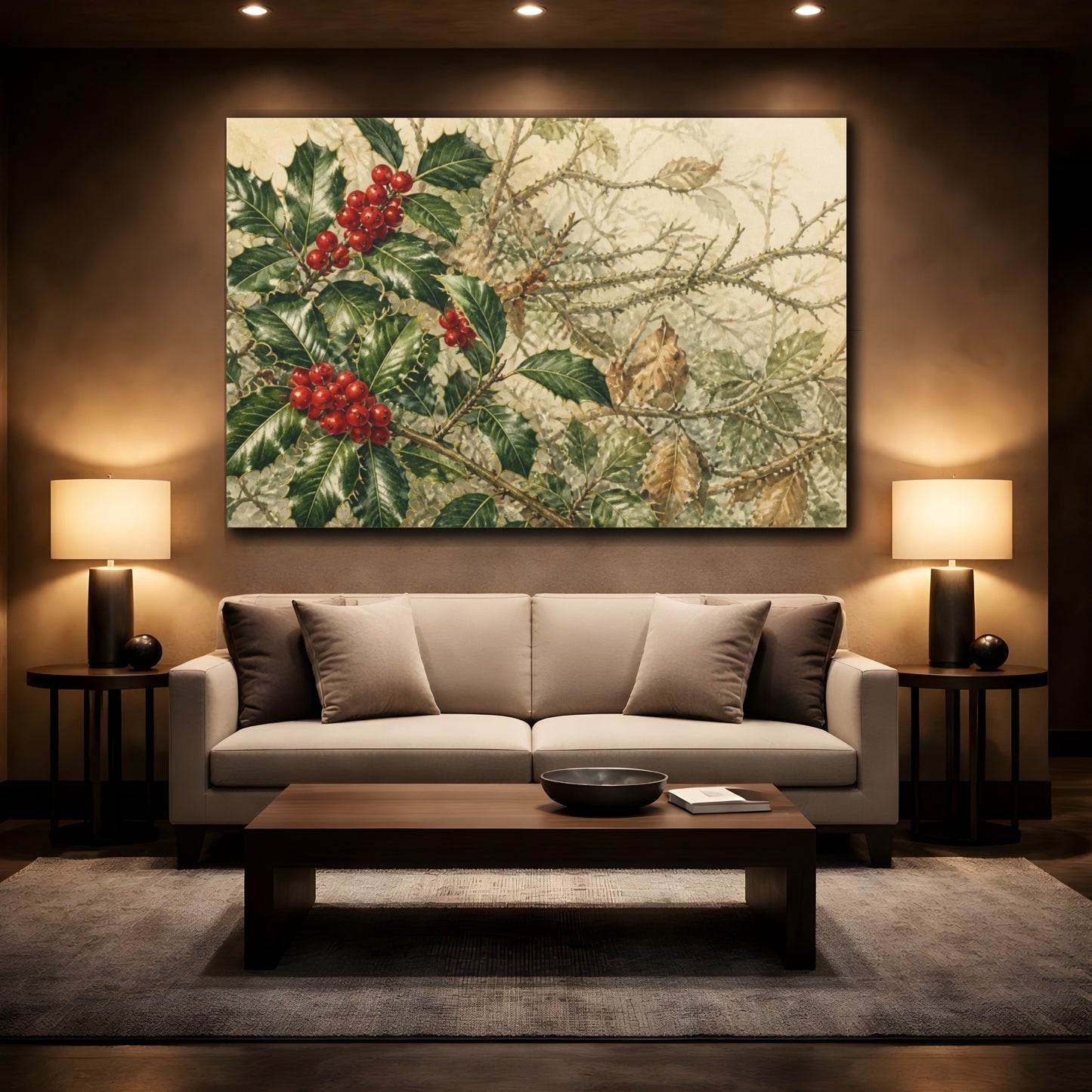 Mockup 2. Vintage Holly Berries shown as canvas print