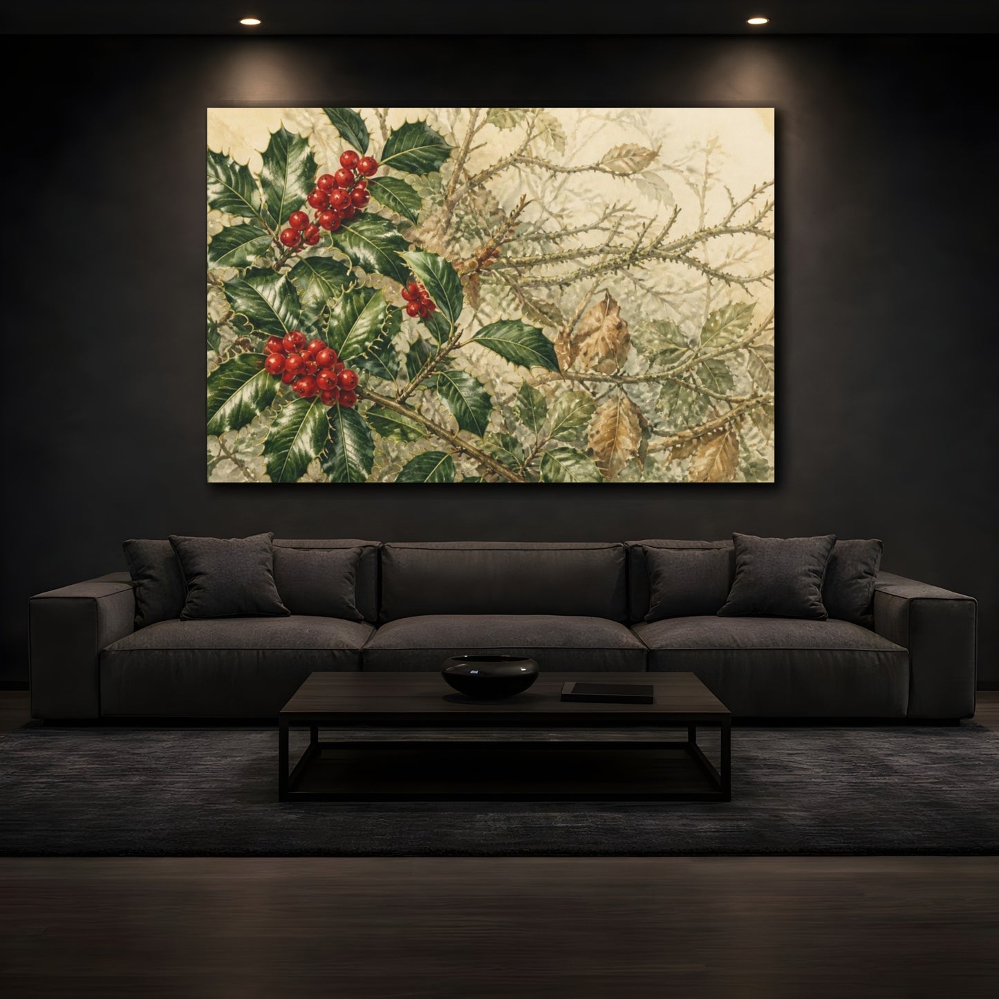 Mockup 3. Vintage Holly Berries shown as canvas print