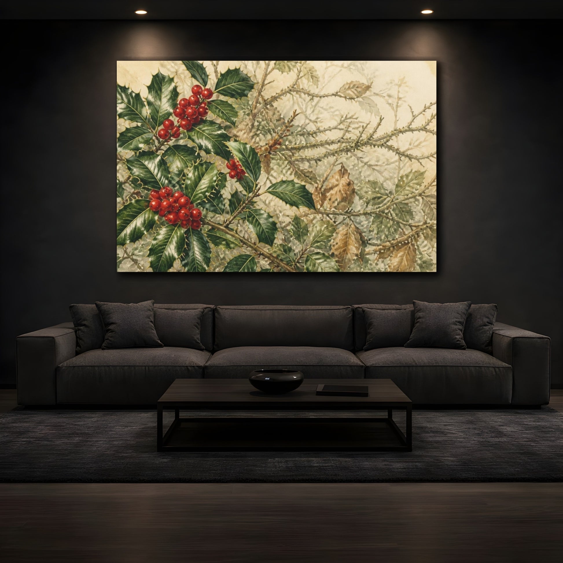 Mockup 3. Vintage Holly Berries shown as canvas print