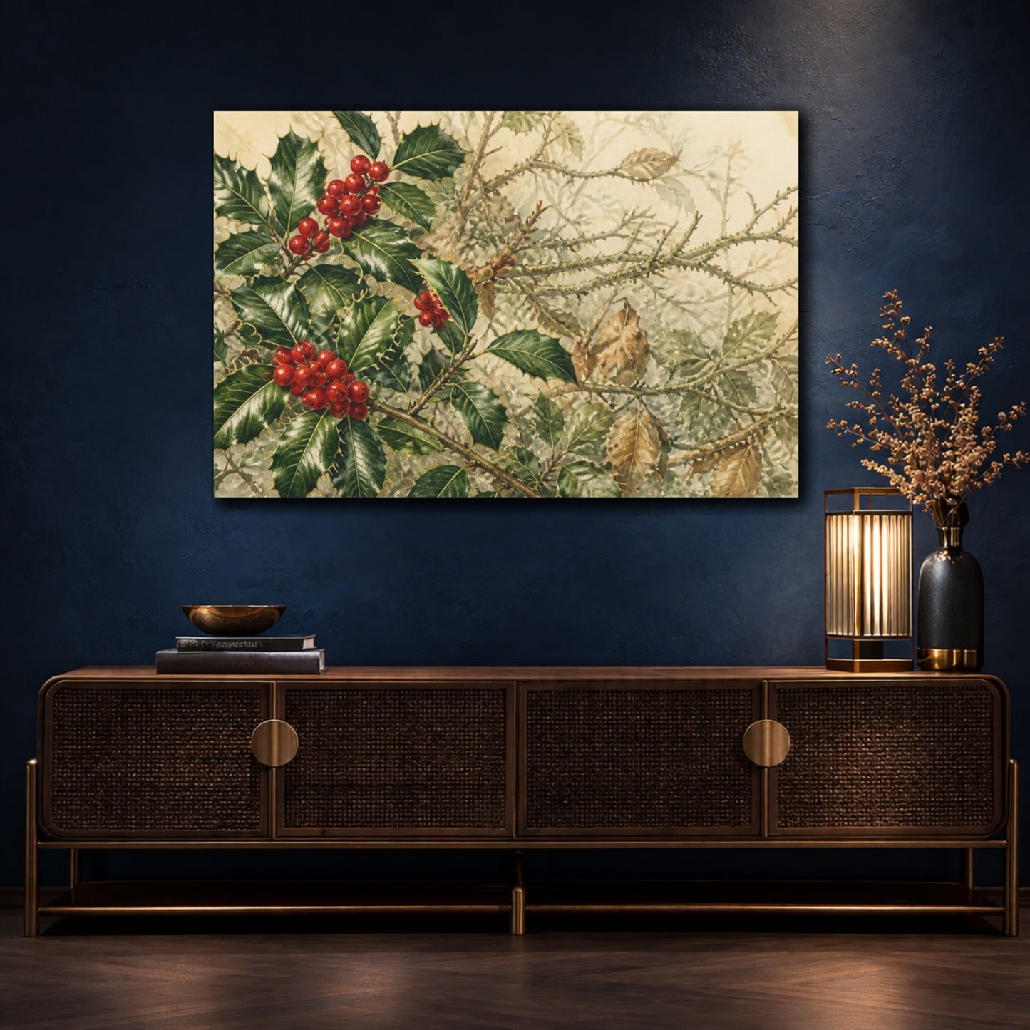 Mockup 4. Vintage Holly Berries shown as canvas print