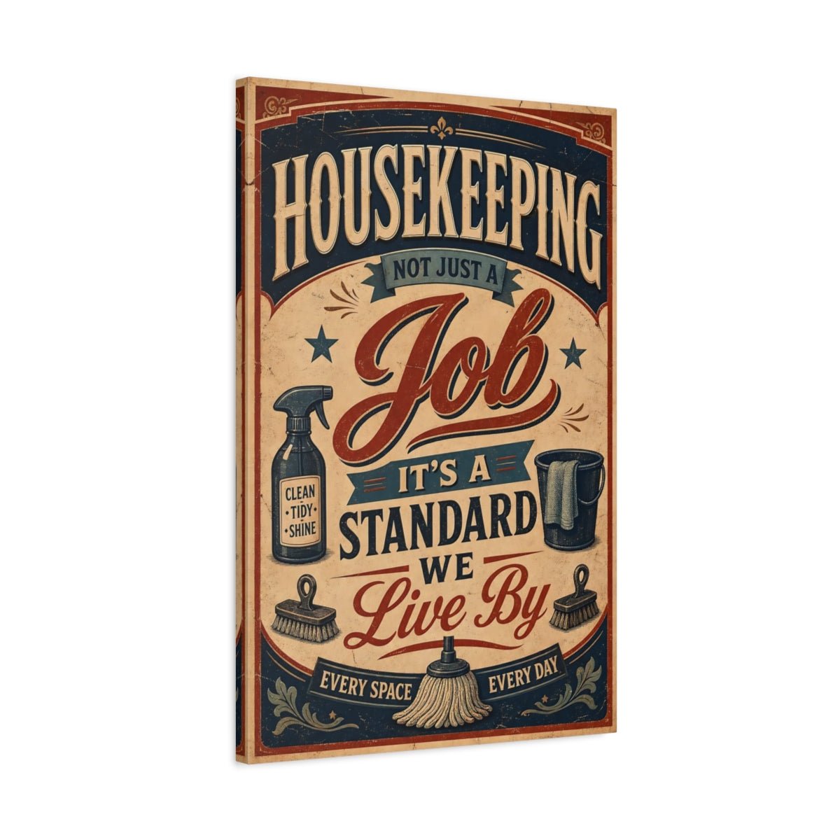 Vintage Housekeeping Canvas Print – Laundry Room, Statement Wall, Blue - YesArtYes