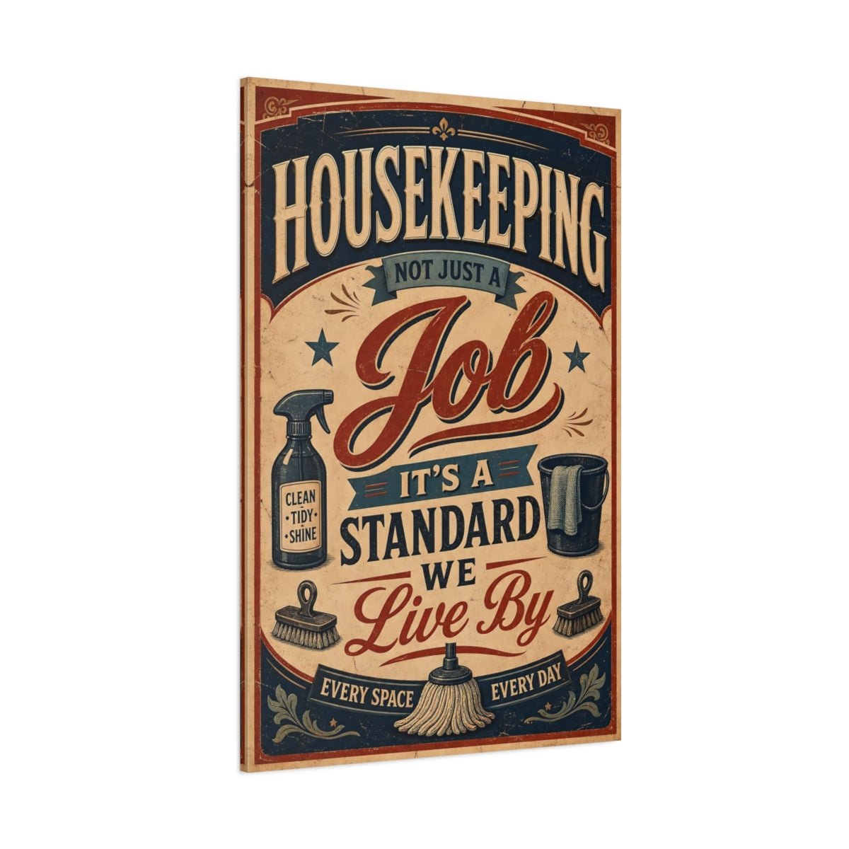 Vintage Housekeeping Canvas Print – Laundry Room, Statement Wall, Blue - YesArtYes