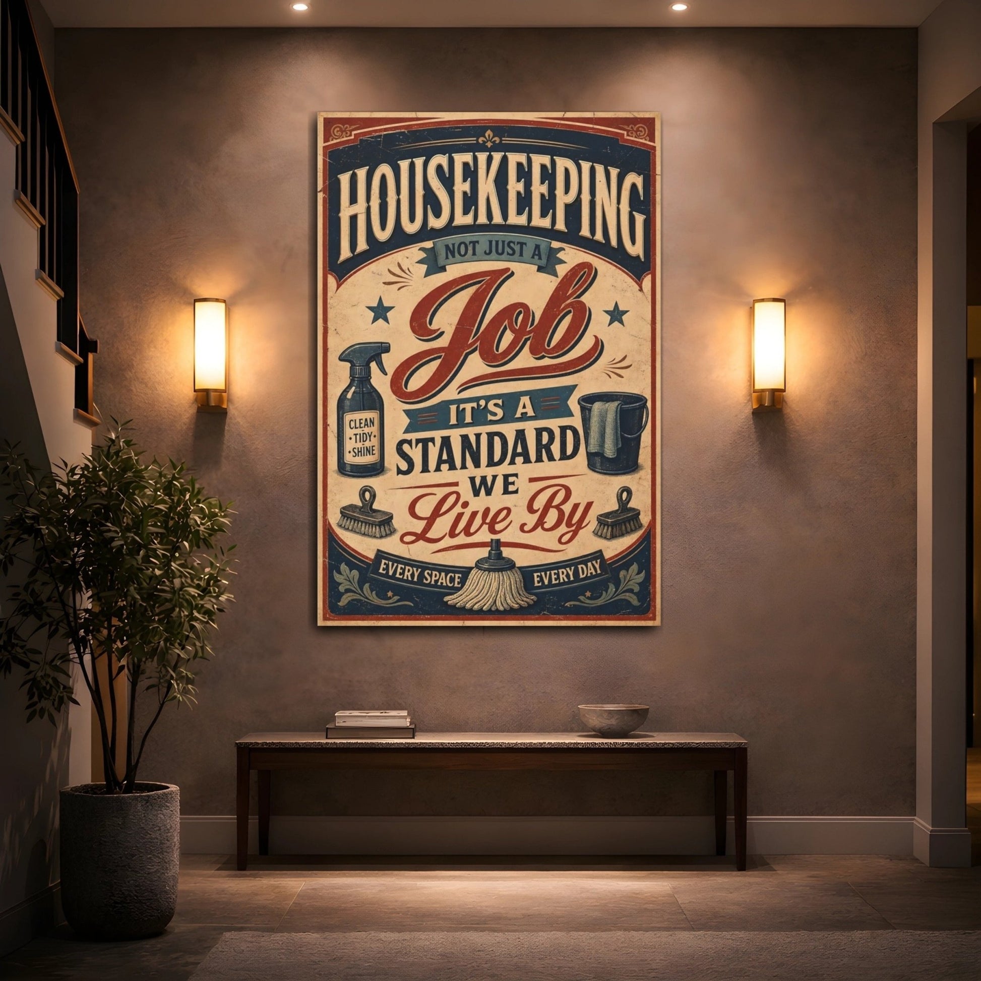 Vintage Housekeeping Canvas Print – Laundry Room, Statement Wall, Blue - YesArtYes