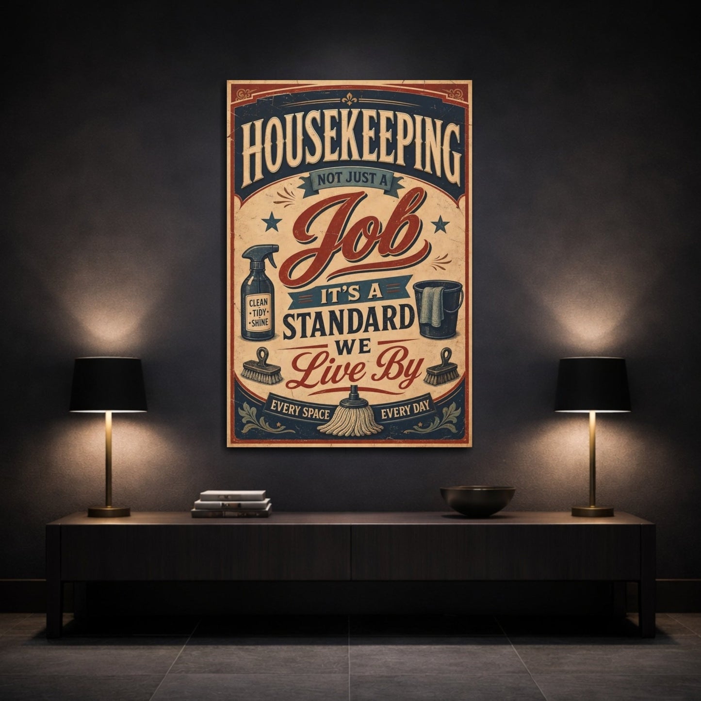 Vintage Housekeeping Canvas Print – Laundry Room, Statement Wall, Blue - YesArtYes