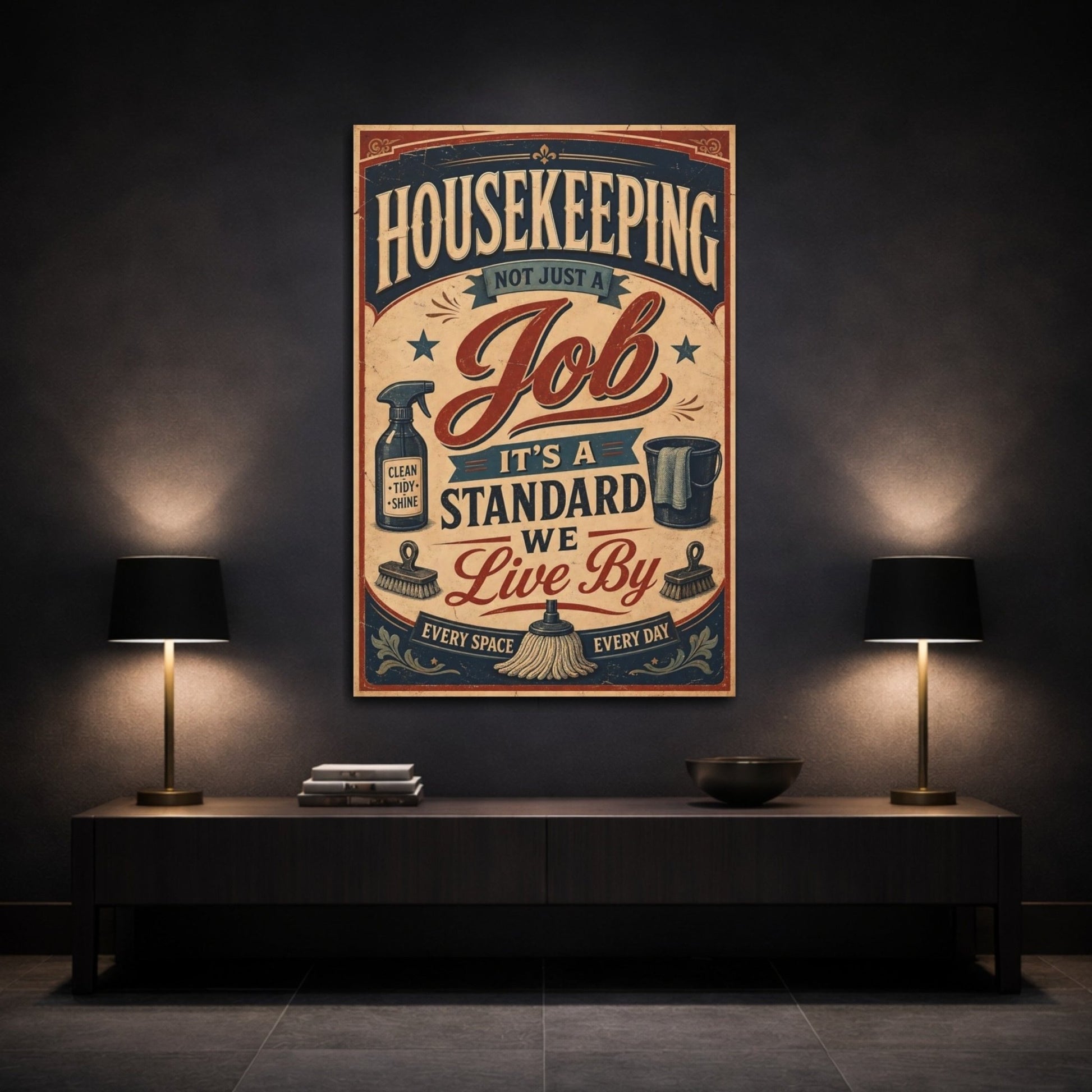 Vintage Housekeeping Canvas Print – Laundry Room, Statement Wall, Blue - YesArtYes