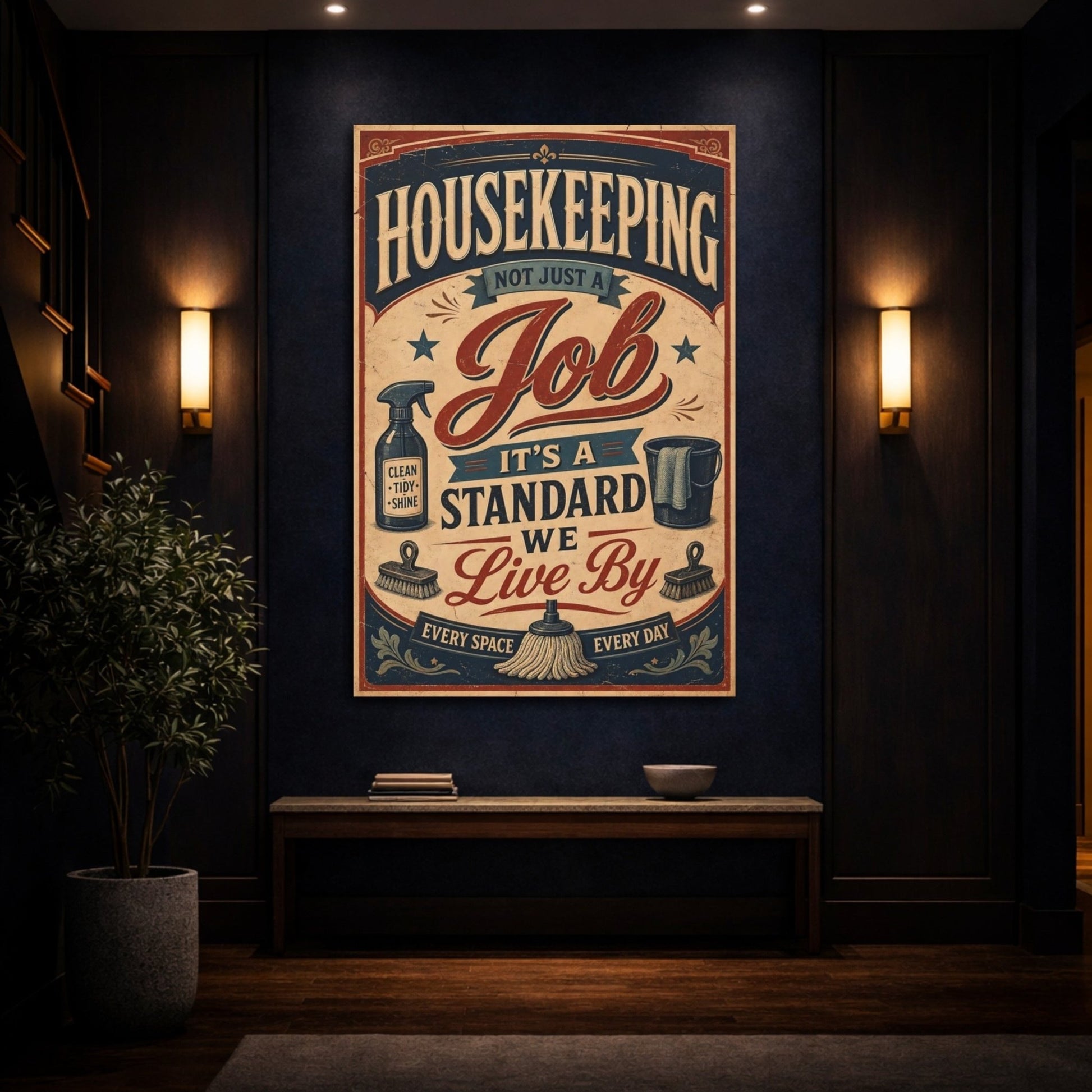 Vintage Housekeeping Canvas Print – Laundry Room, Statement Wall, Blue - YesArtYes