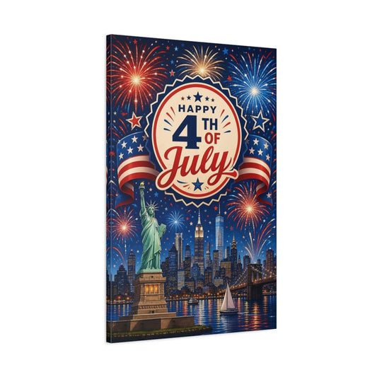 Vintage Independence Day Red White Blue Canvas Print – Illustrative Decor for Living Room, Above Fireplace - YesArtYes
