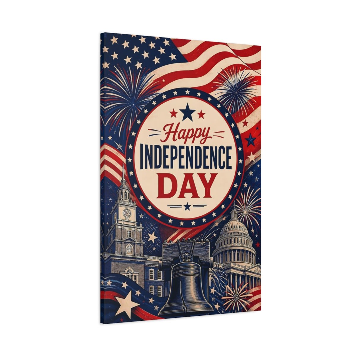 Vintage Independence Day Red White Blue Canvas Wall Art Print – Living Room, Above Couch - YesArtYes