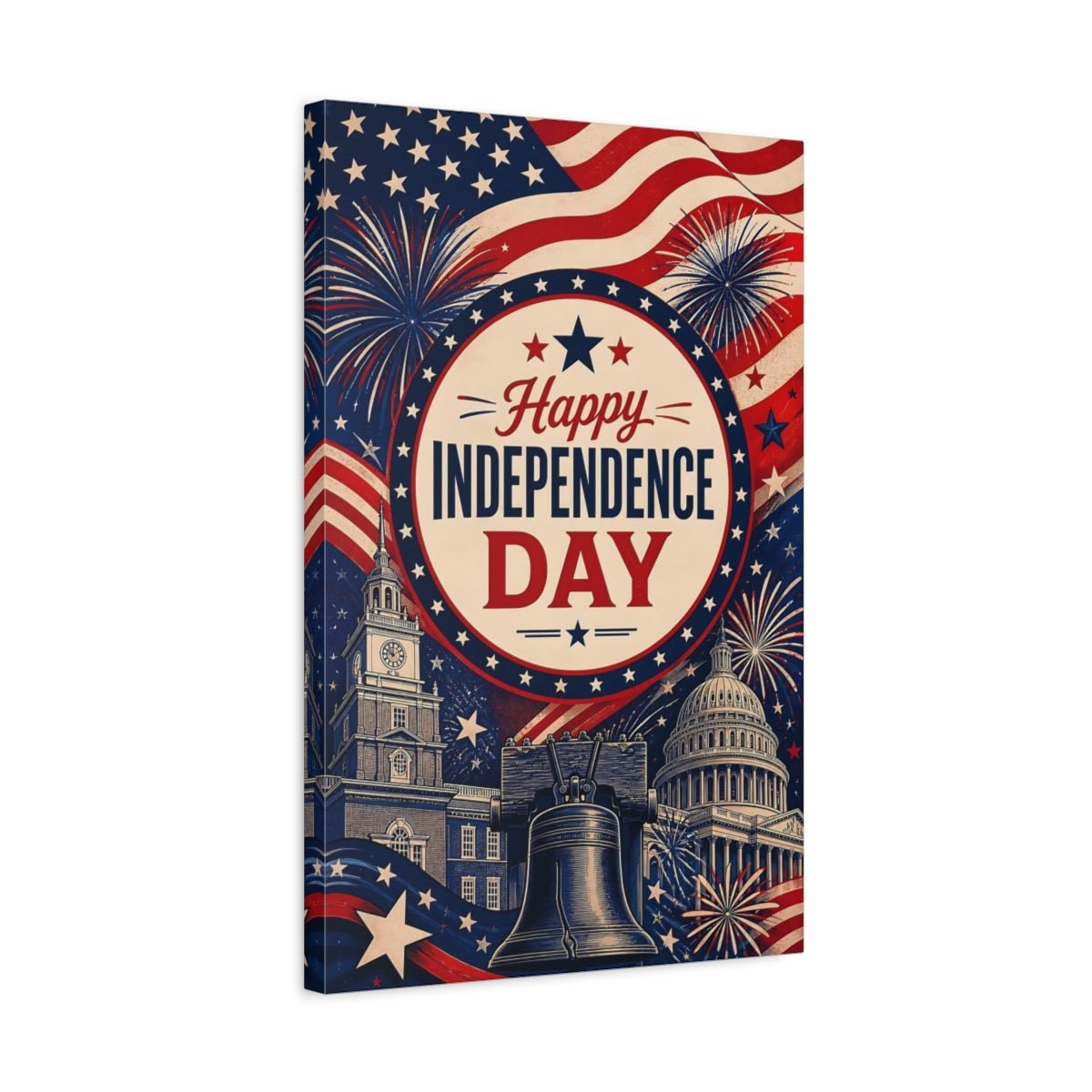 Vintage Independence Day Red White Blue Canvas Wall Art Print – Living Room, Above Couch - YesArtYes