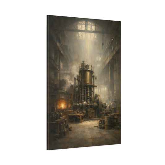 Main Mockup. Vintage Industrial Engine Industrial Steam Engine shown as stretched canvas wall art