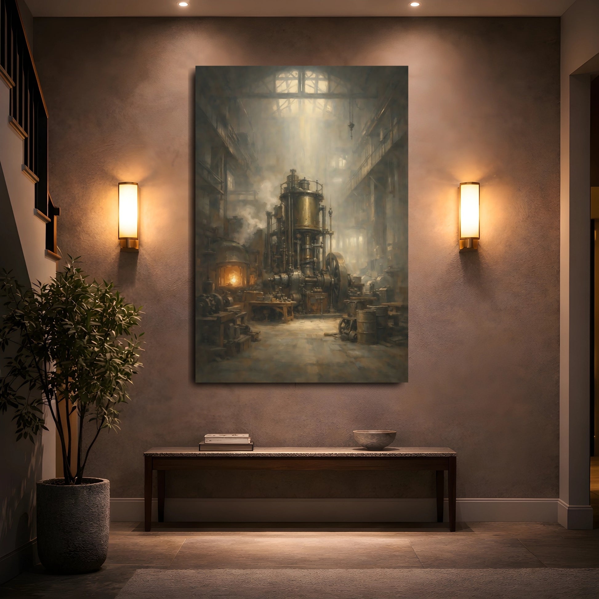 Mockup 4. Vintage Industrial Engine Industrial Steam Engine shown as stretched canvas wall art