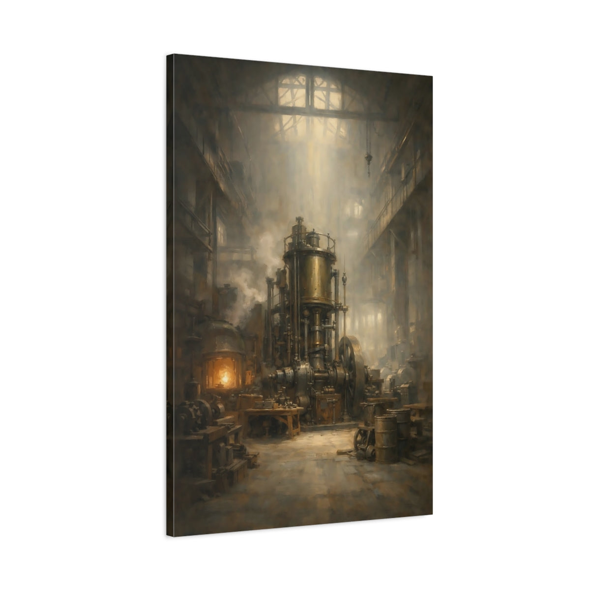 Side Mockup 1. Vintage Industrial Engine Industrial Steam Engine shown as stretched canvas wall art