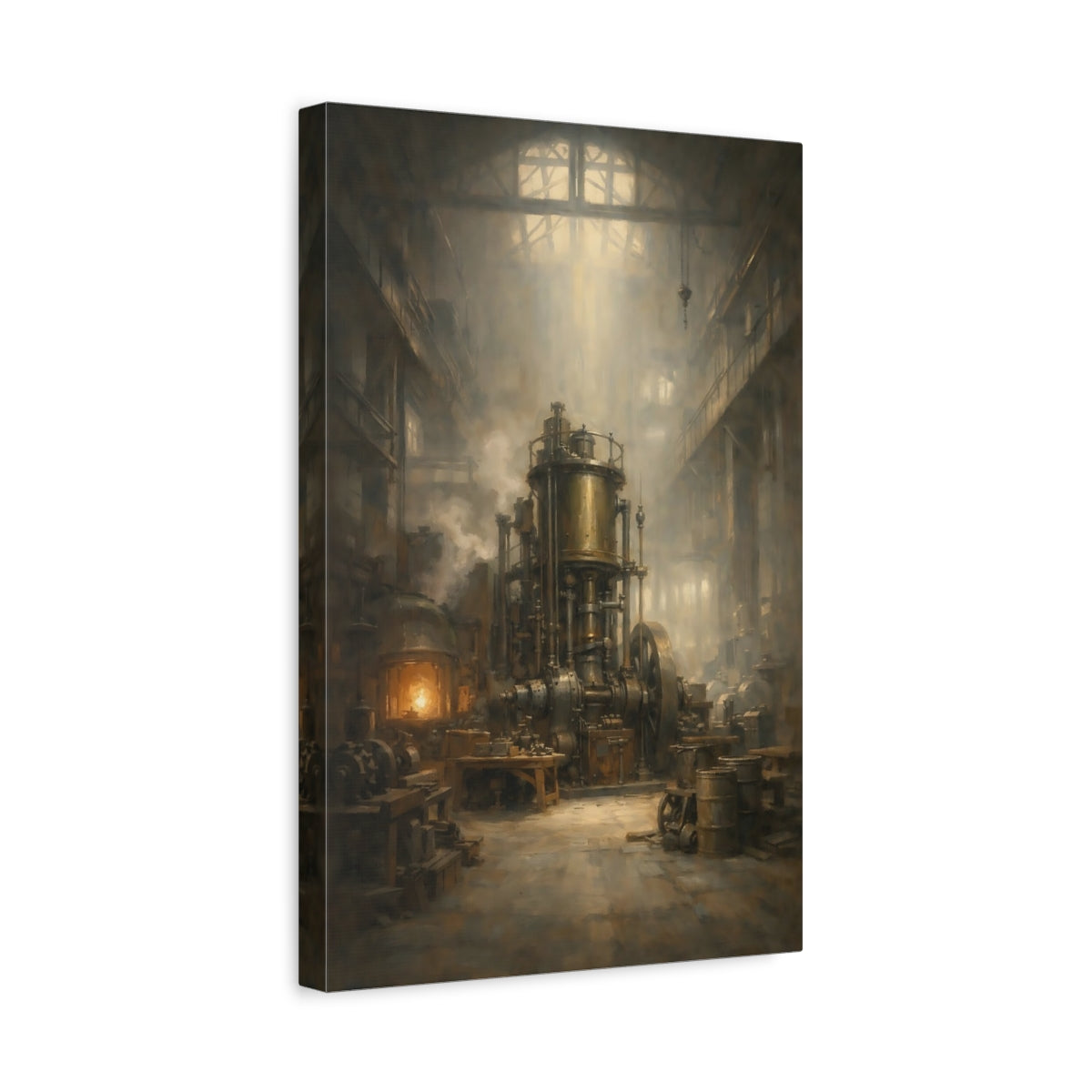 Side Mockup 4. Vintage Industrial Engine Industrial Steam Engine shown as stretched canvas wall art