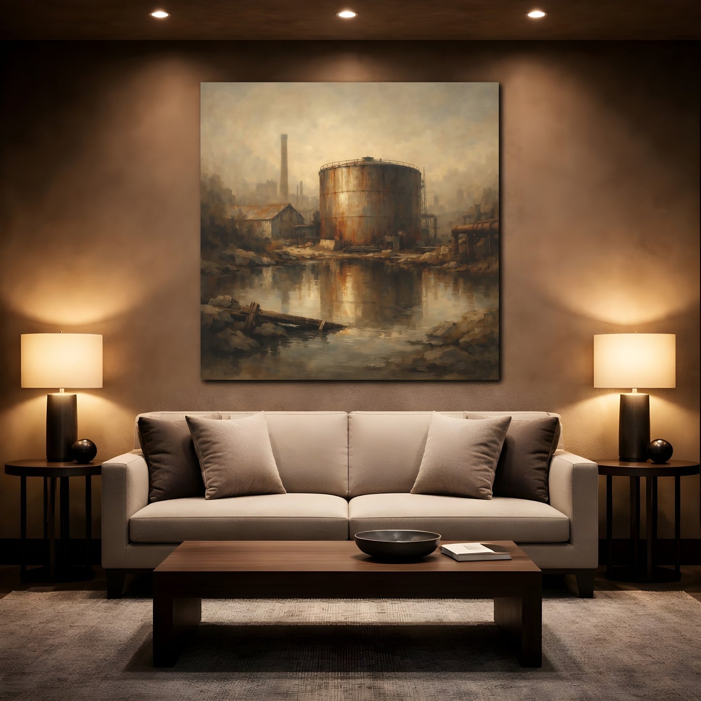 Mockup 2. Vintage Industrial Site Industrial Decay shown as stretched canvas wall art