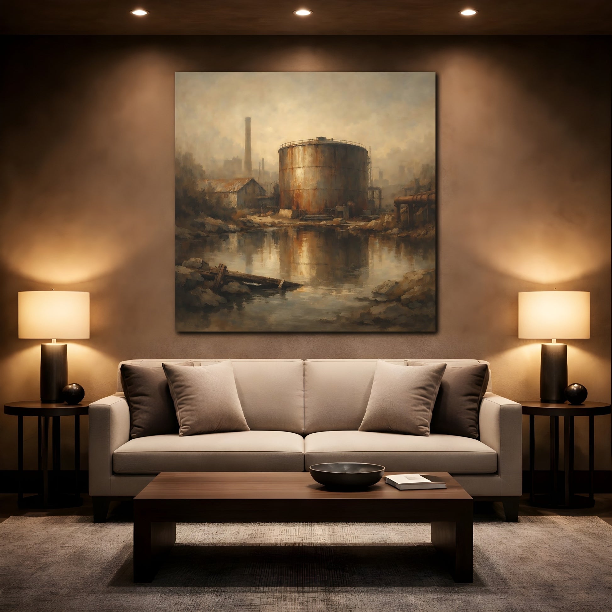 Mockup 2. Vintage Industrial Site Industrial Decay shown as stretched canvas wall art