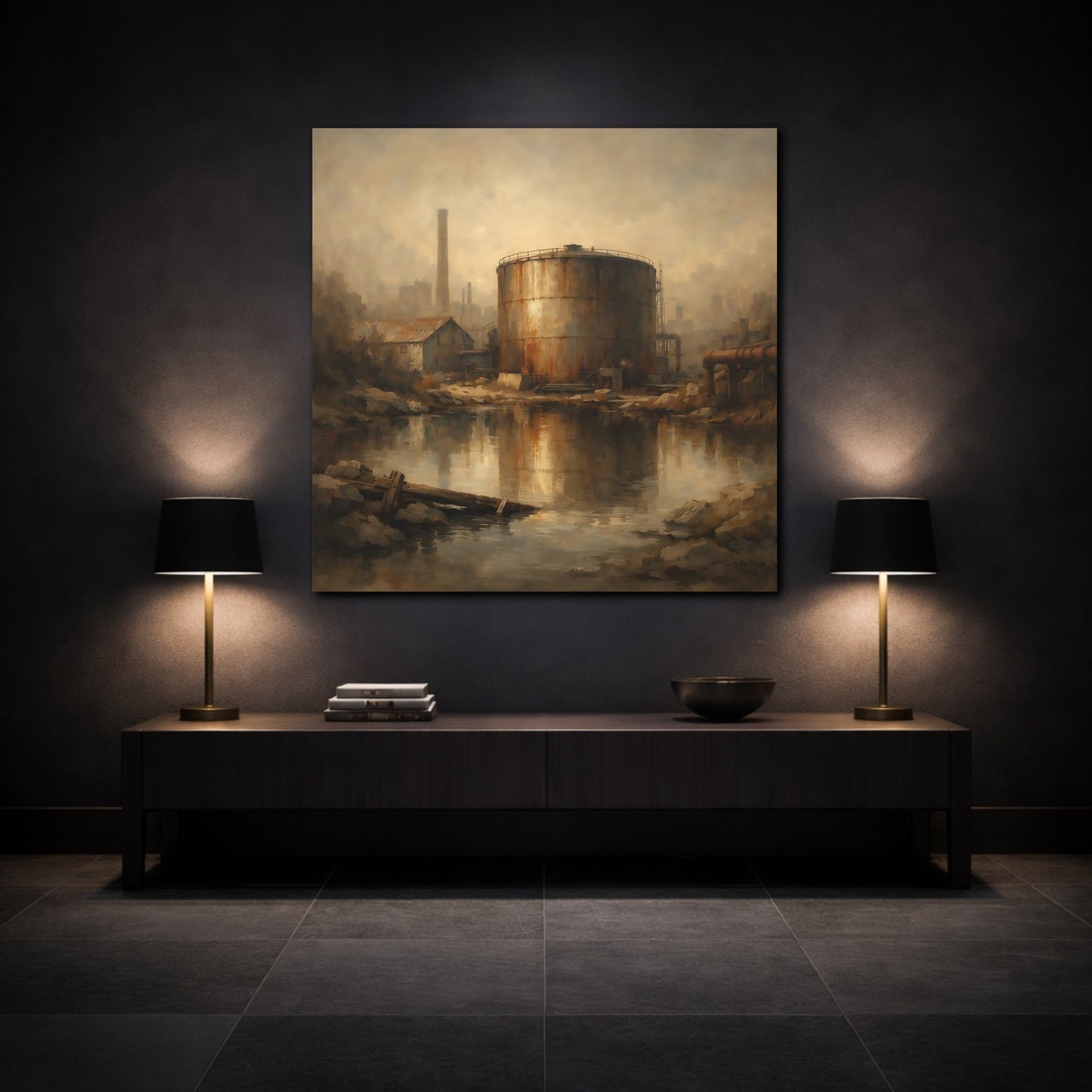Mockup 3. Vintage Industrial Site Industrial Decay shown as stretched canvas wall art