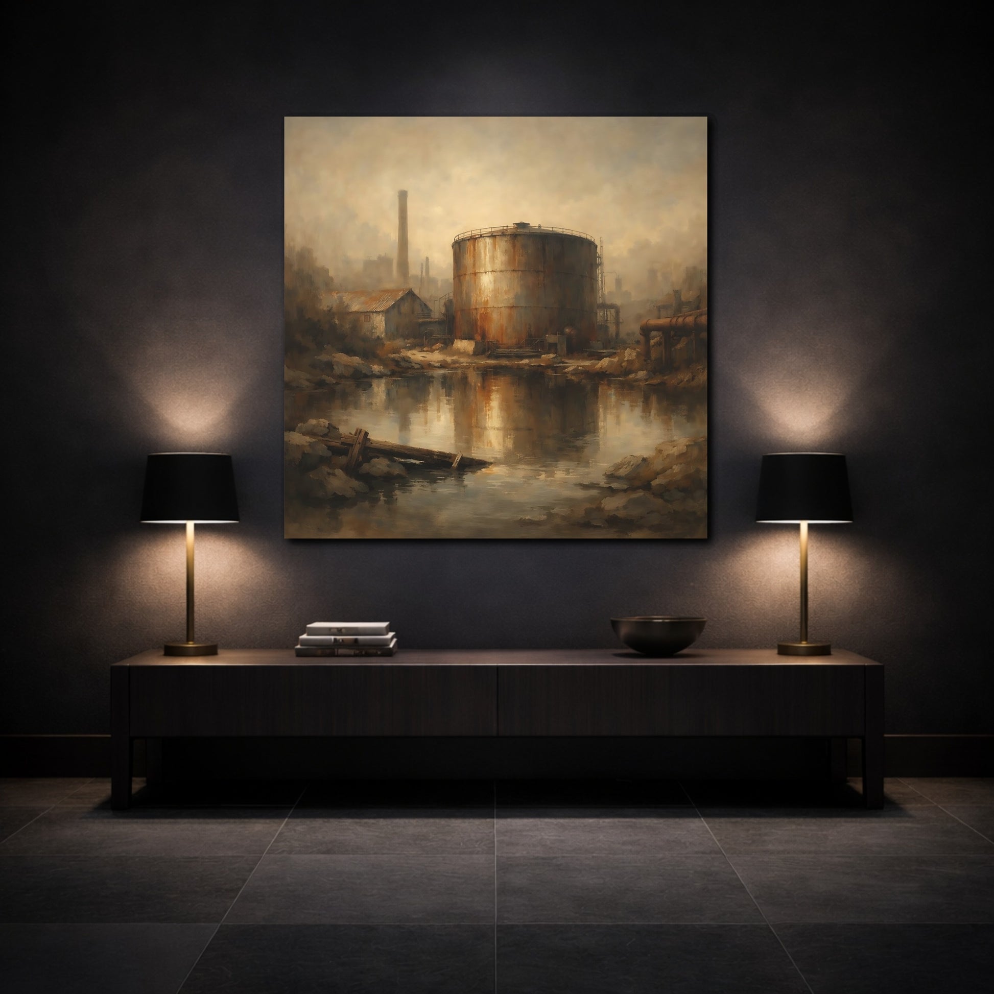 Mockup 3. Vintage Industrial Site Industrial Decay shown as stretched canvas wall art