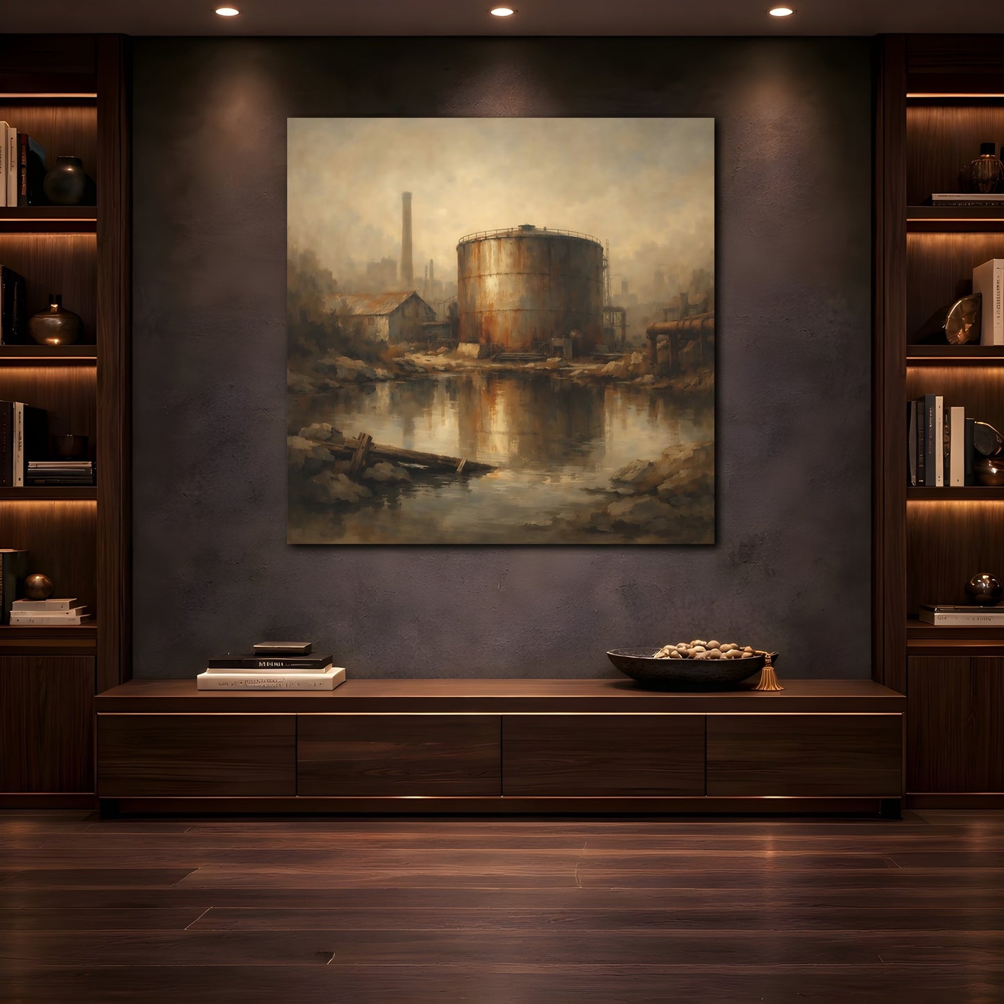 Mockup 4. Vintage Industrial Site Industrial Decay shown as stretched canvas wall art