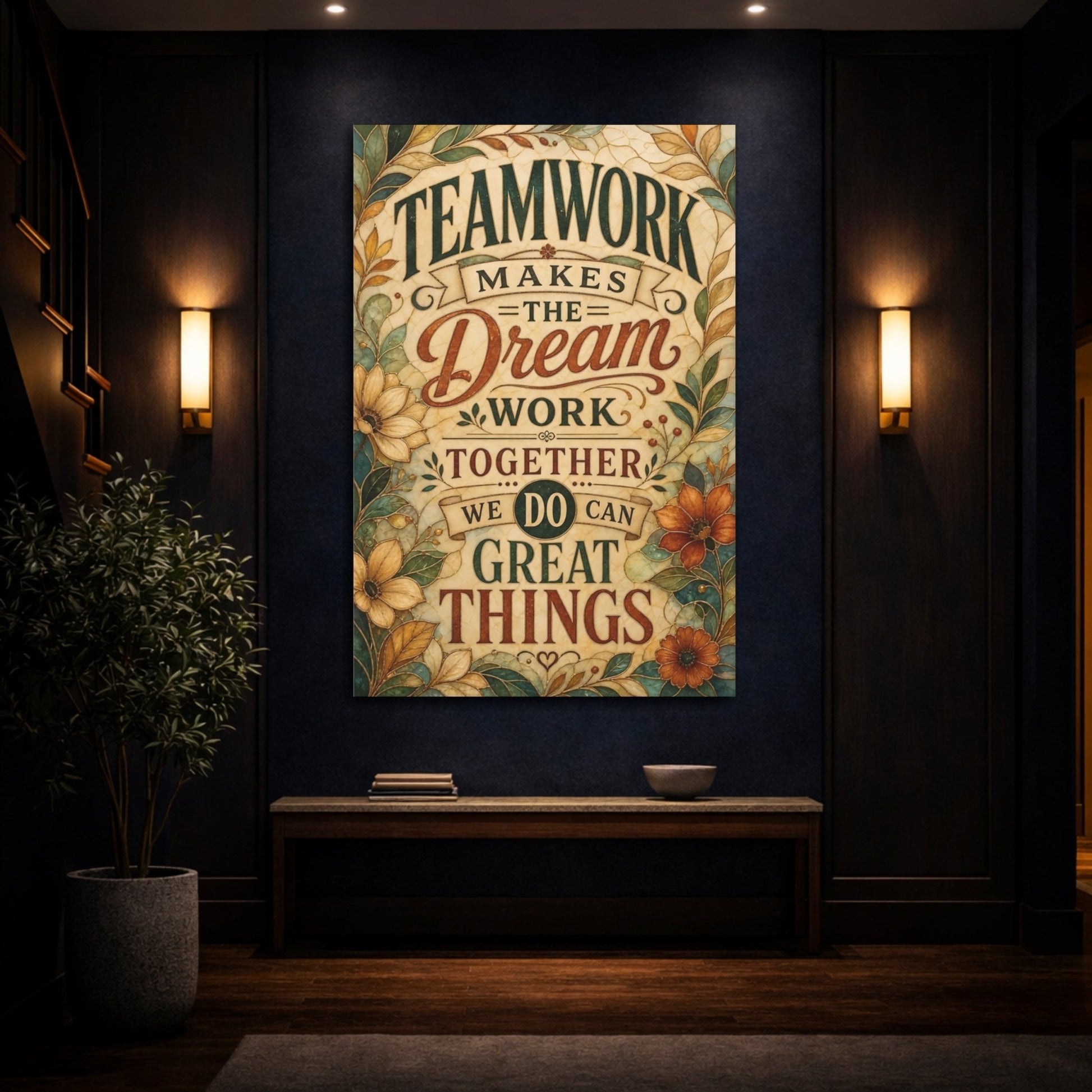 Vintage Inspirational Quote Teamwork Canvas Print – Office, Above Desk - YesArtYes