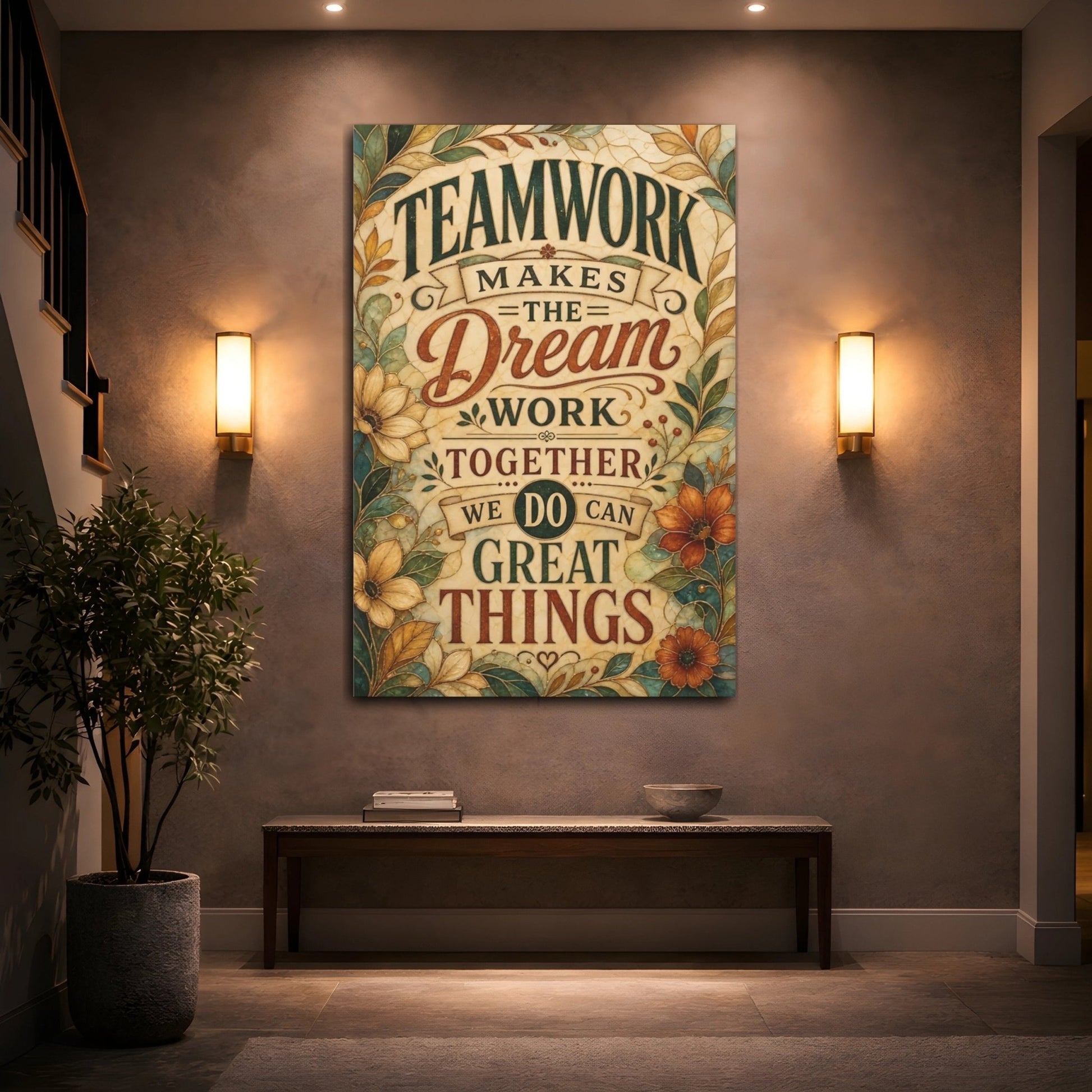 Vintage Inspirational Quote Teamwork Canvas Print – Office, Above Desk - YesArtYes