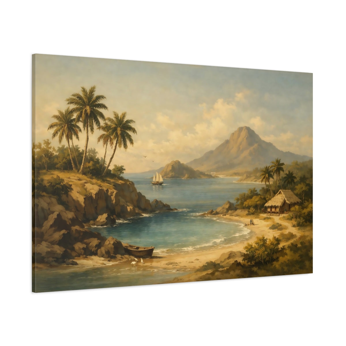 Vintage Island Coast shown as stretched canvas wall art