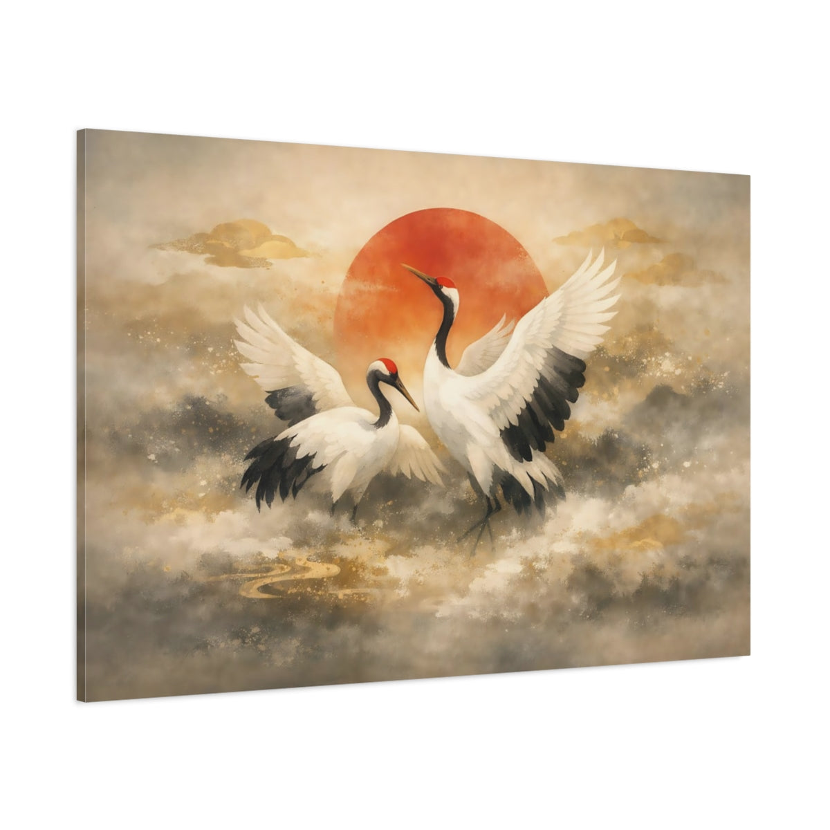 Vintage Japanese Crane shown as stretched canvas wall art