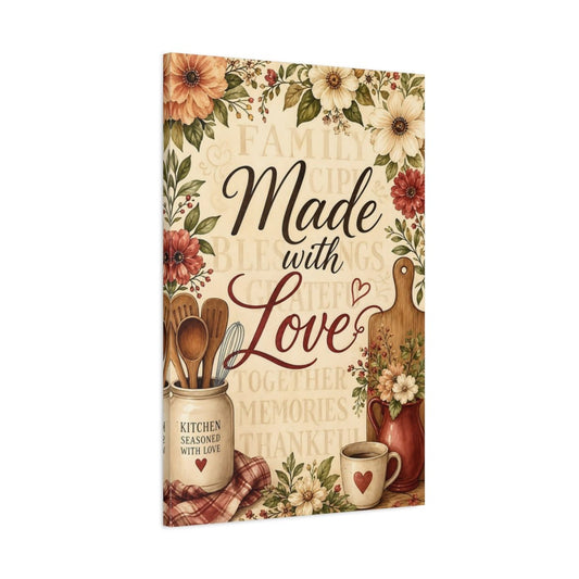 Vintage Kitchen Quote Warm Floral Canvas Wall Art Print – Watercolor Dining Area - YesArtYes