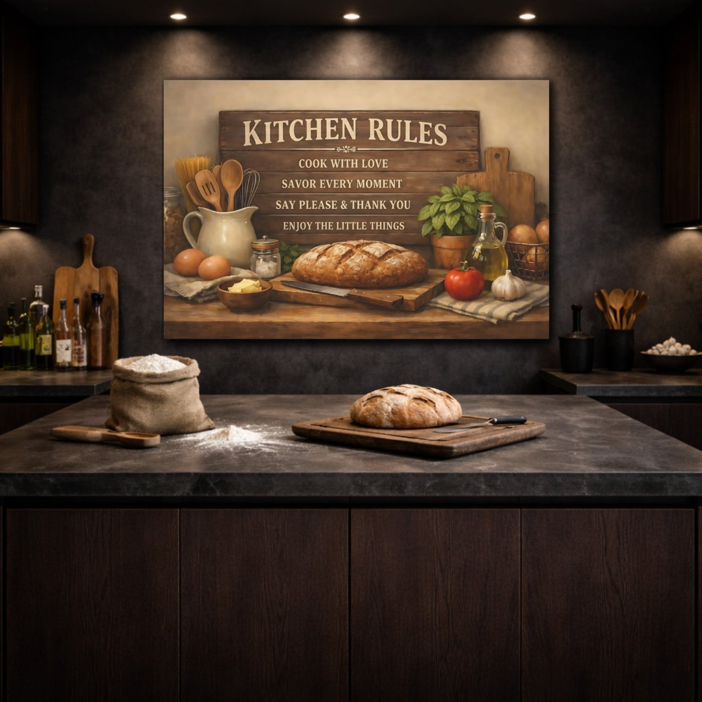 Vintage Kitchen Rules Rustic - Canvas Wall Art Print - YesArtYes