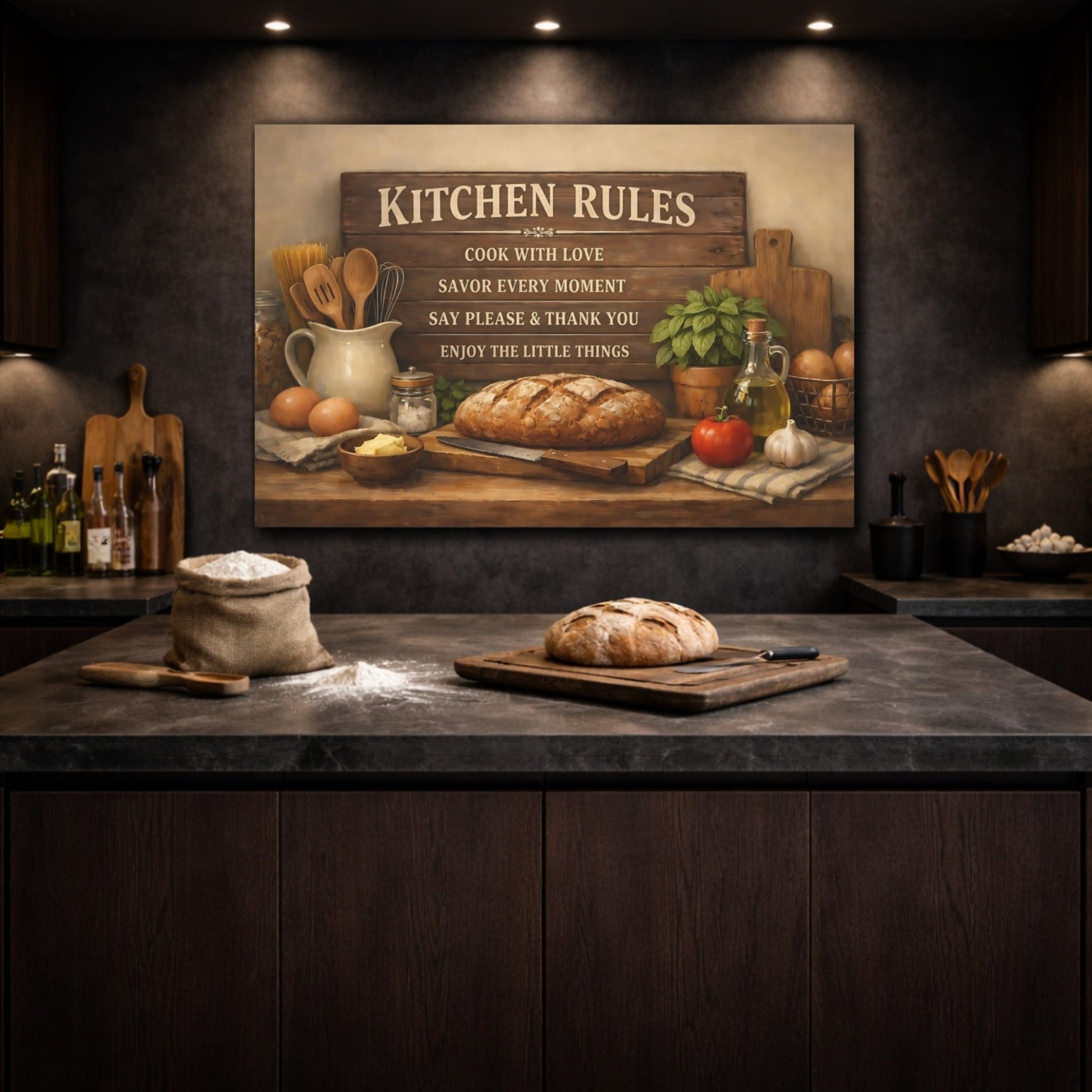 Vintage Kitchen Rules Rustic - Canvas Wall Art Print - YesArtYes