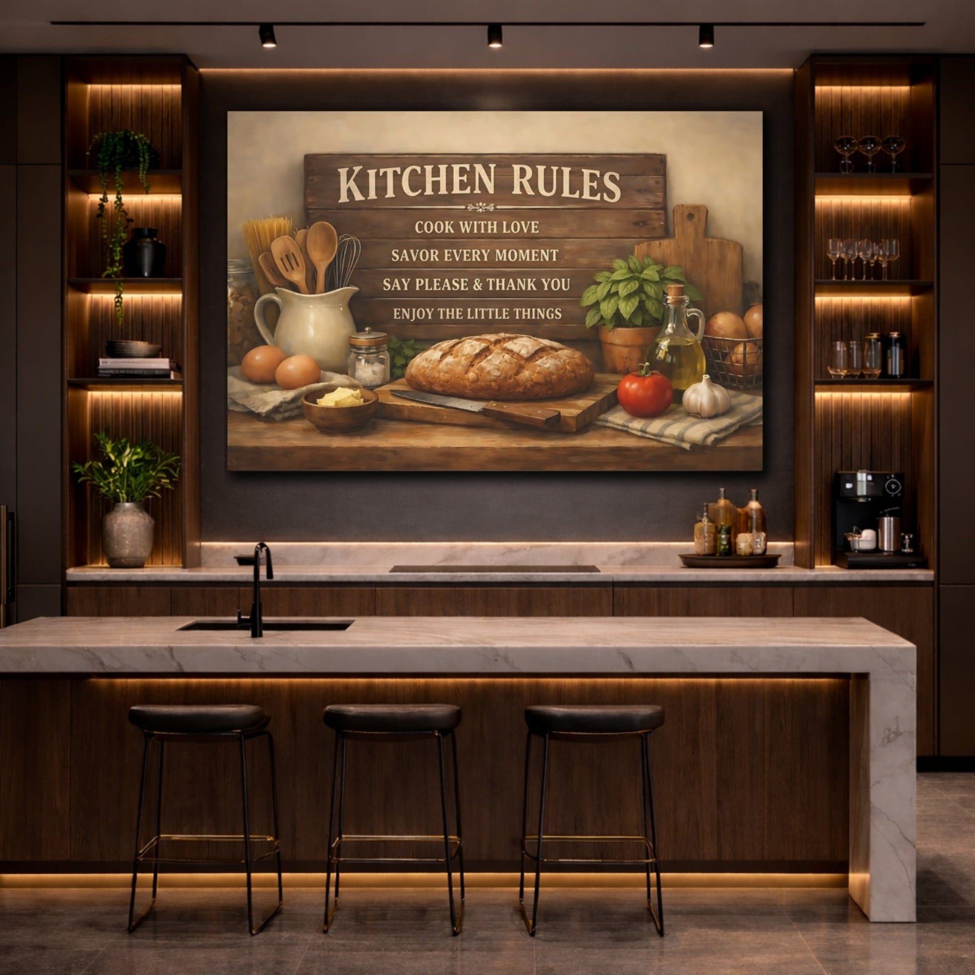 Vintage Kitchen Rules Rustic - Canvas Wall Art Print - YesArtYes
