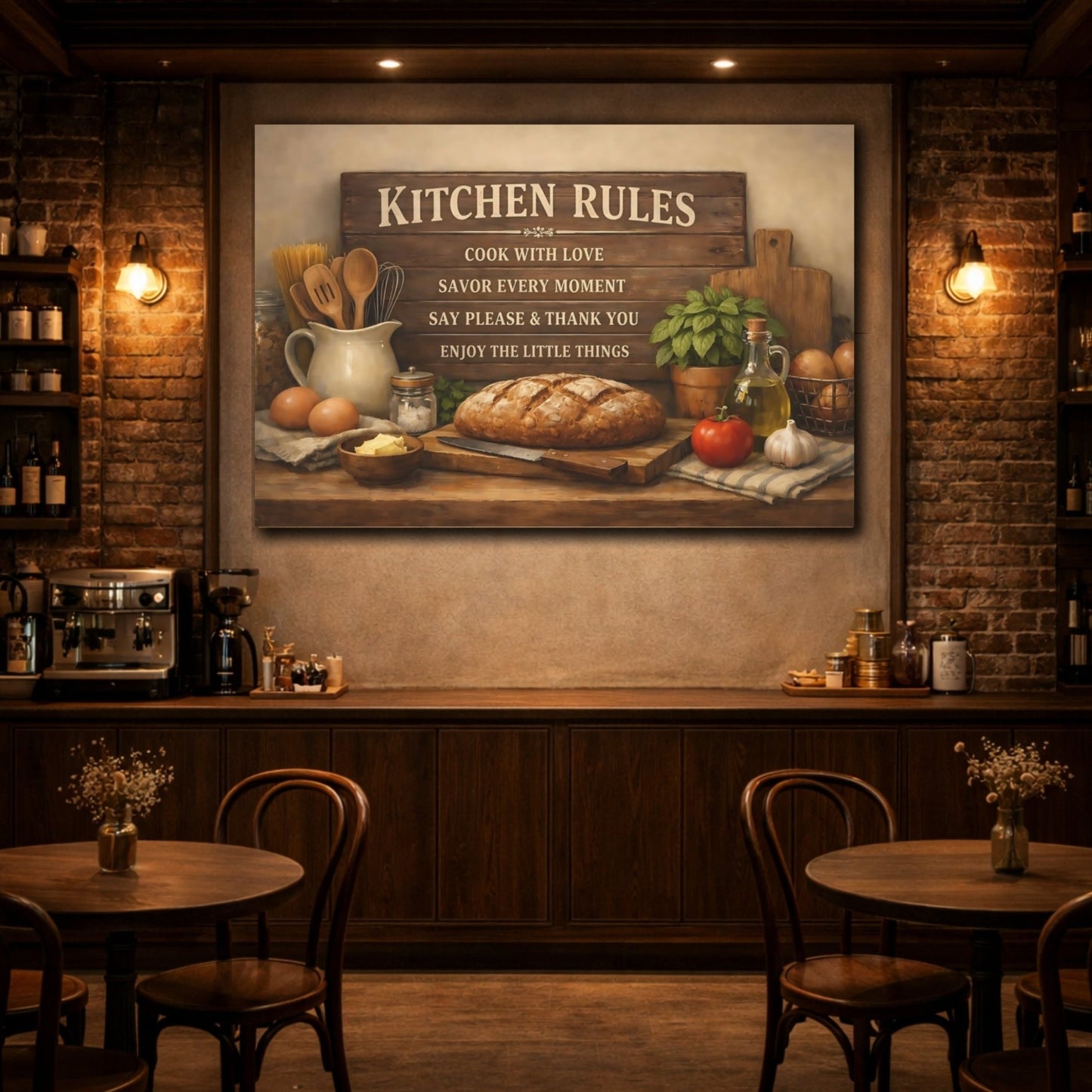 Vintage Kitchen Rules Rustic - Canvas Wall Art Print - YesArtYes
