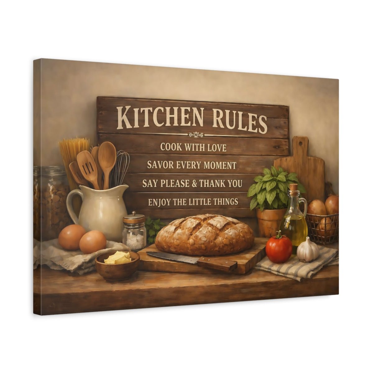 Vintage Kitchen Rules Rustic - Canvas Wall Art Print - YesArtYes