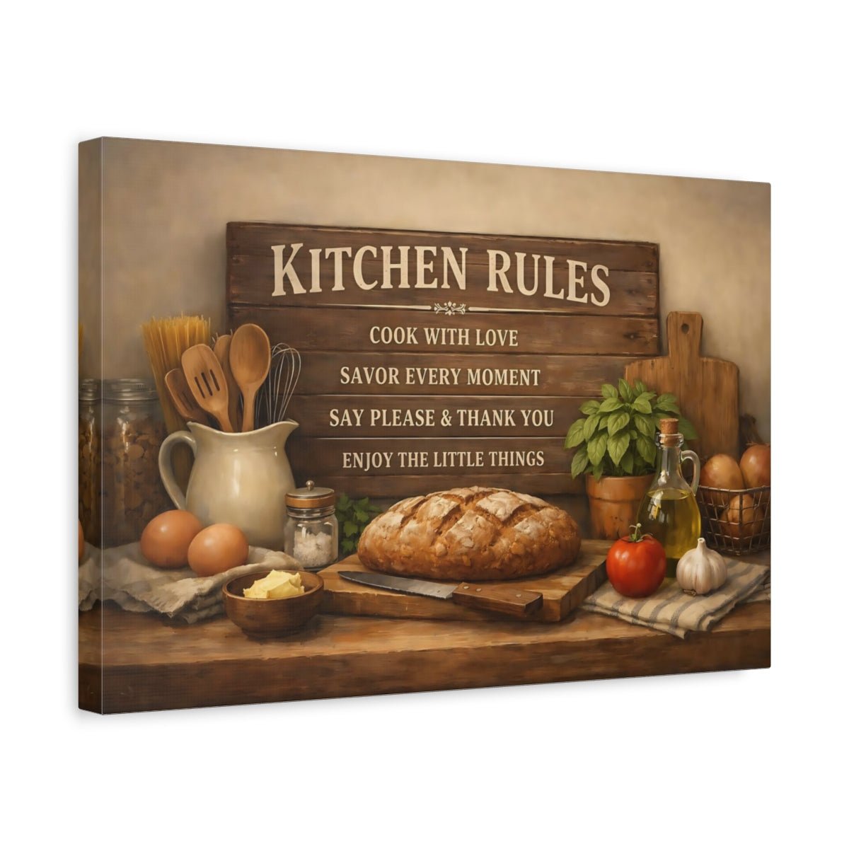 Vintage Kitchen Rules Rustic - Canvas Wall Art Print - YesArtYes