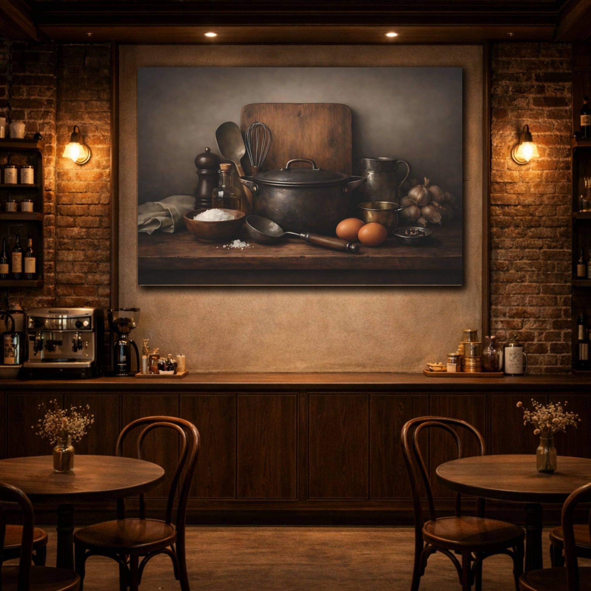 Vintage Kitchenware Dark Brown - Canvas Wall Art Print - YesArtYes