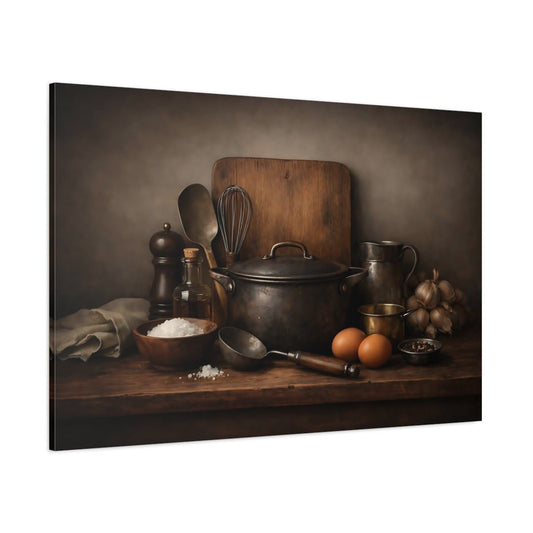 Vintage Kitchenware Dark Brown - Canvas Wall Art Print - YesArtYes