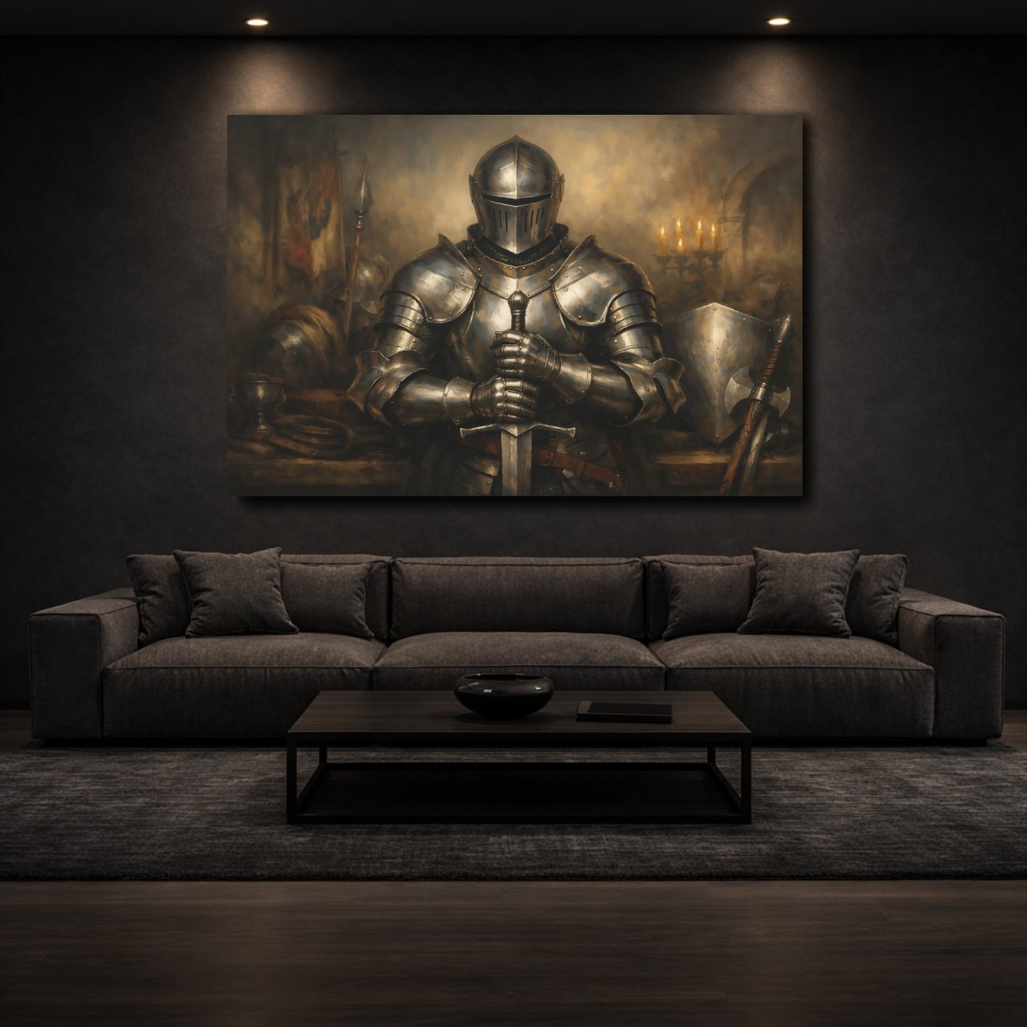Mockup 2. Vintage Knight Bronze Knight shown as stretched canvas wall art