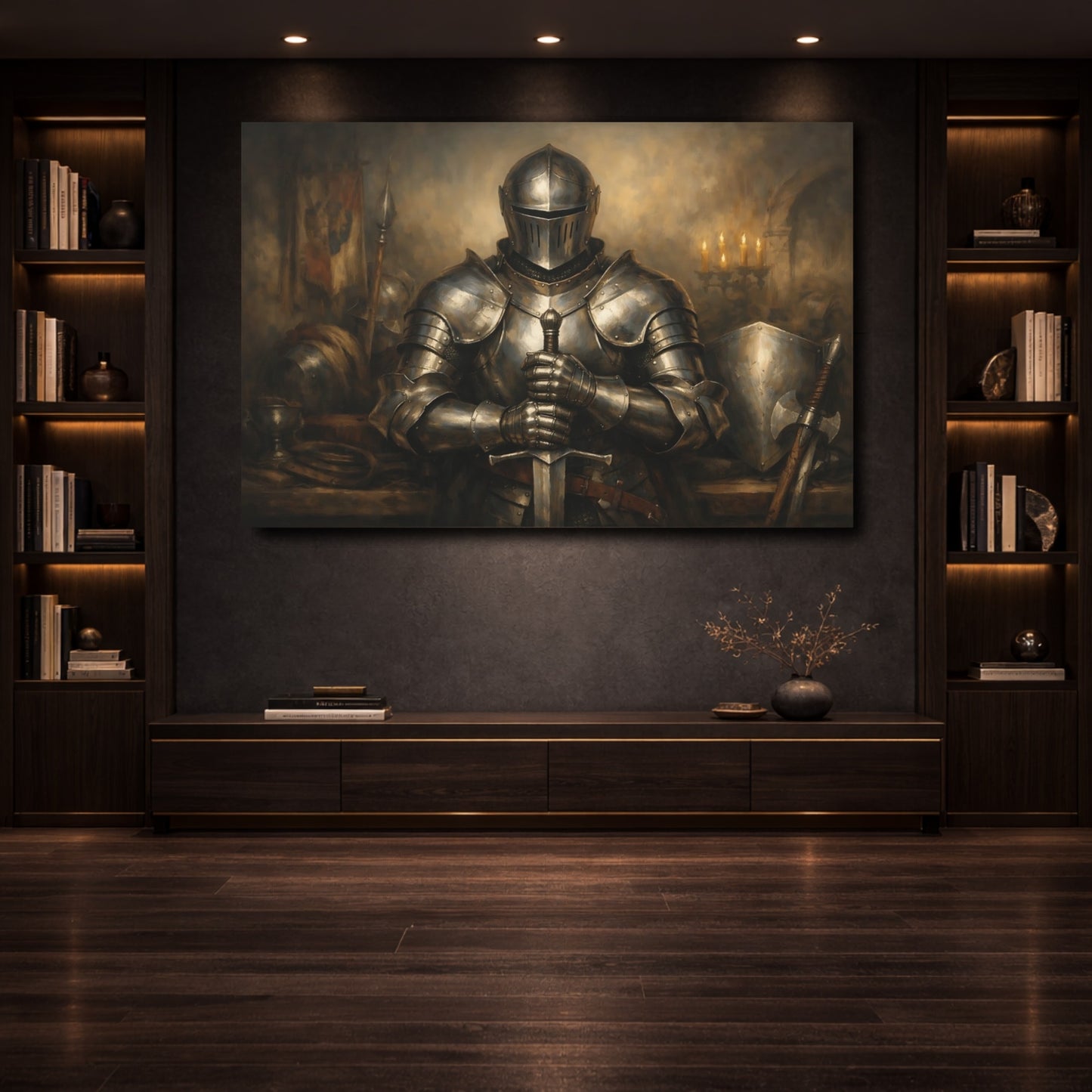 Mockup 3. Vintage Knight Bronze Knight shown as stretched canvas wall art