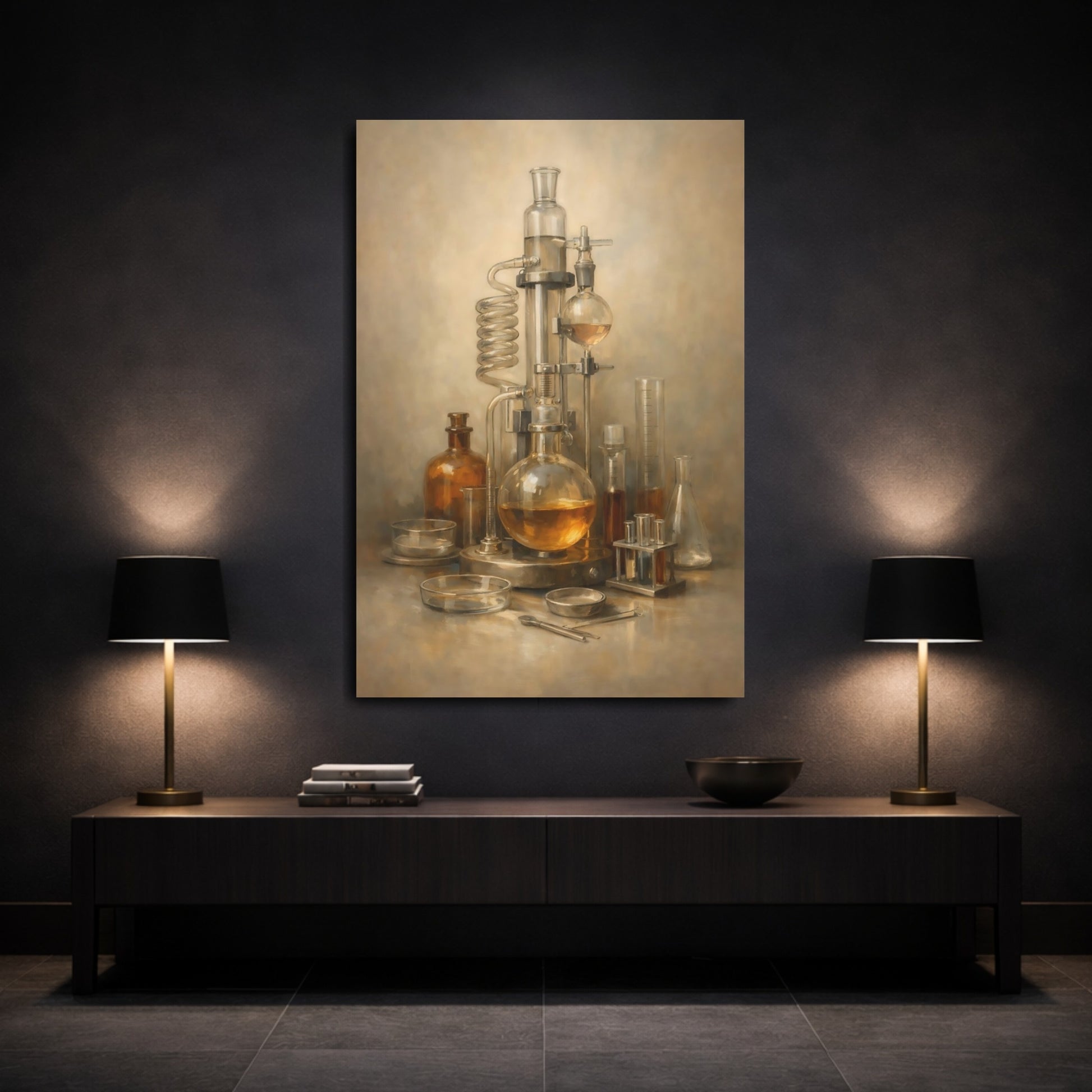 Mockup 2. Vintage Laboratory Equipment Vintage Laboratory shown as stretched canvas wall art